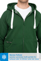 Sweatjacke für Männer mit dicken Bändeln in Grün