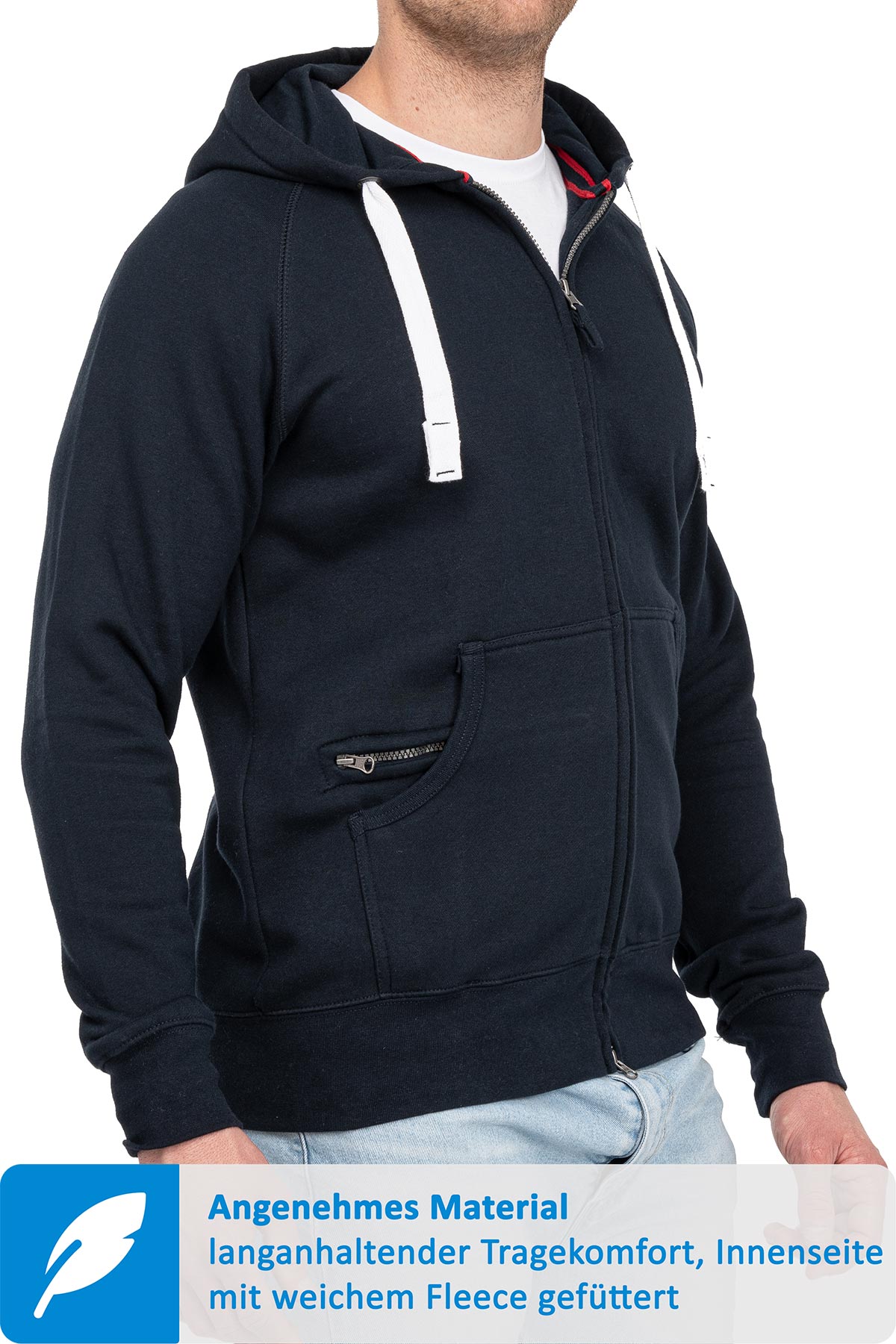 Herren Sweatjacke mit praktischen Seitentaschen in Dunkelblau