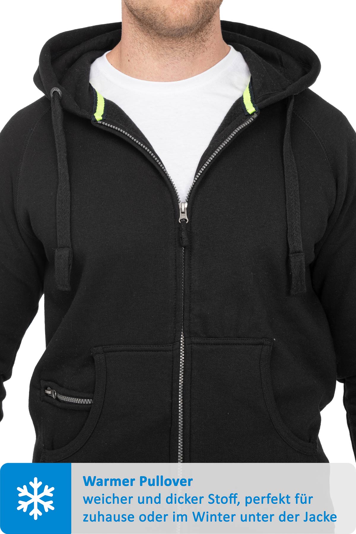 Sweatjacke für Männer mit dicken Bändeln in Schwarz