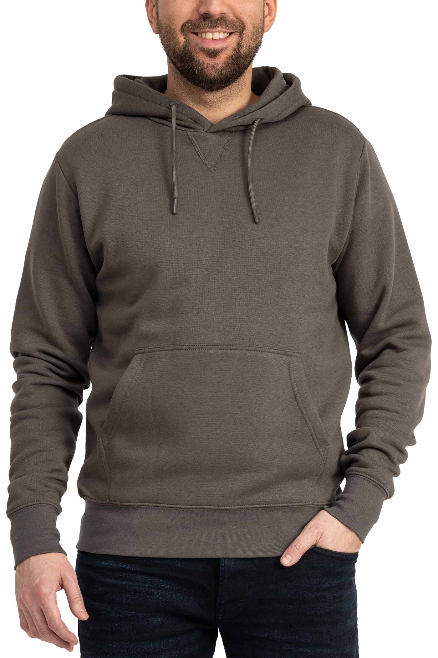 Herren Kapuzenpullover mit Tasche und Feinripp in Anthrazit