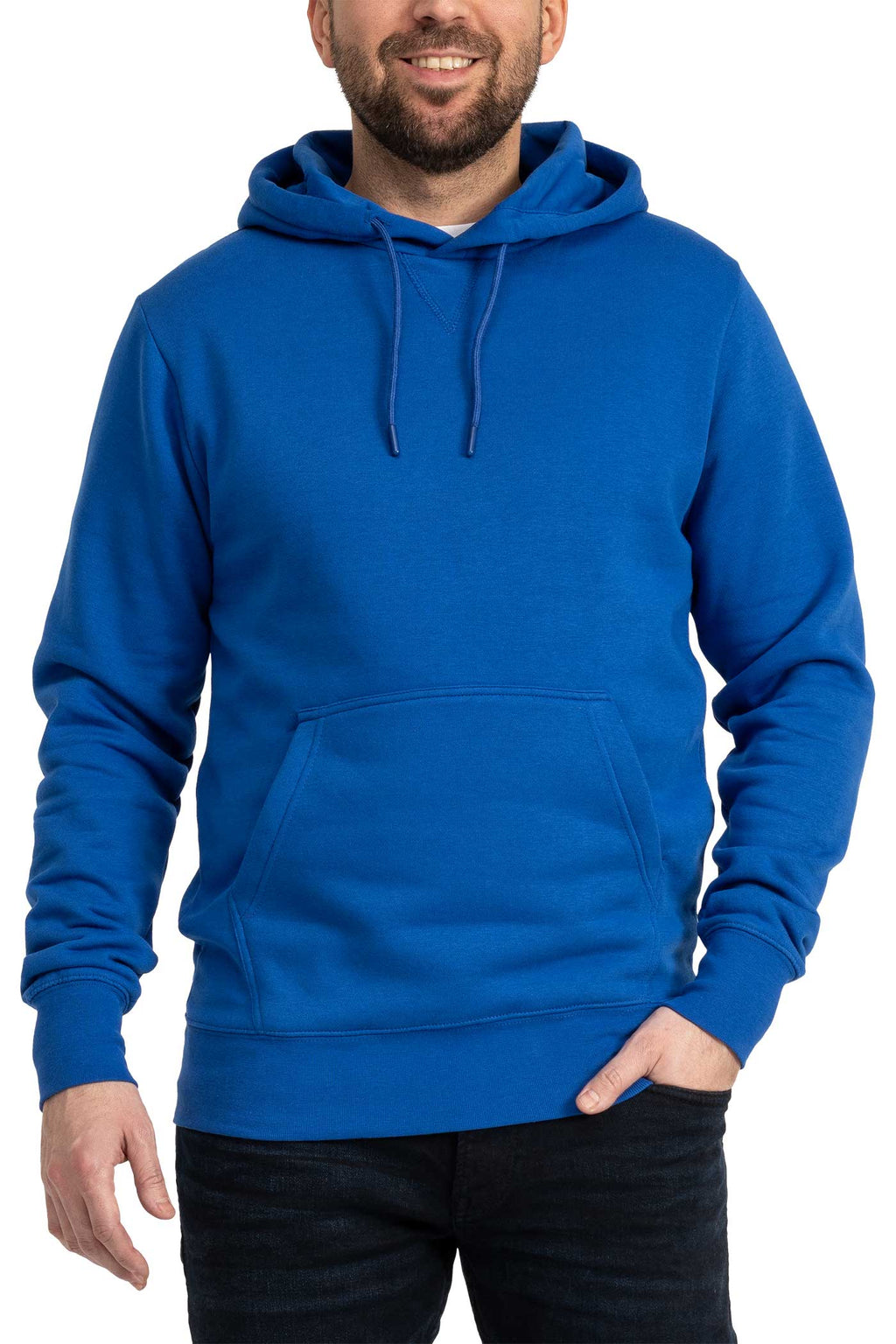 Herren Kapuzenpullover mit Tasche und Feinripp in Blau