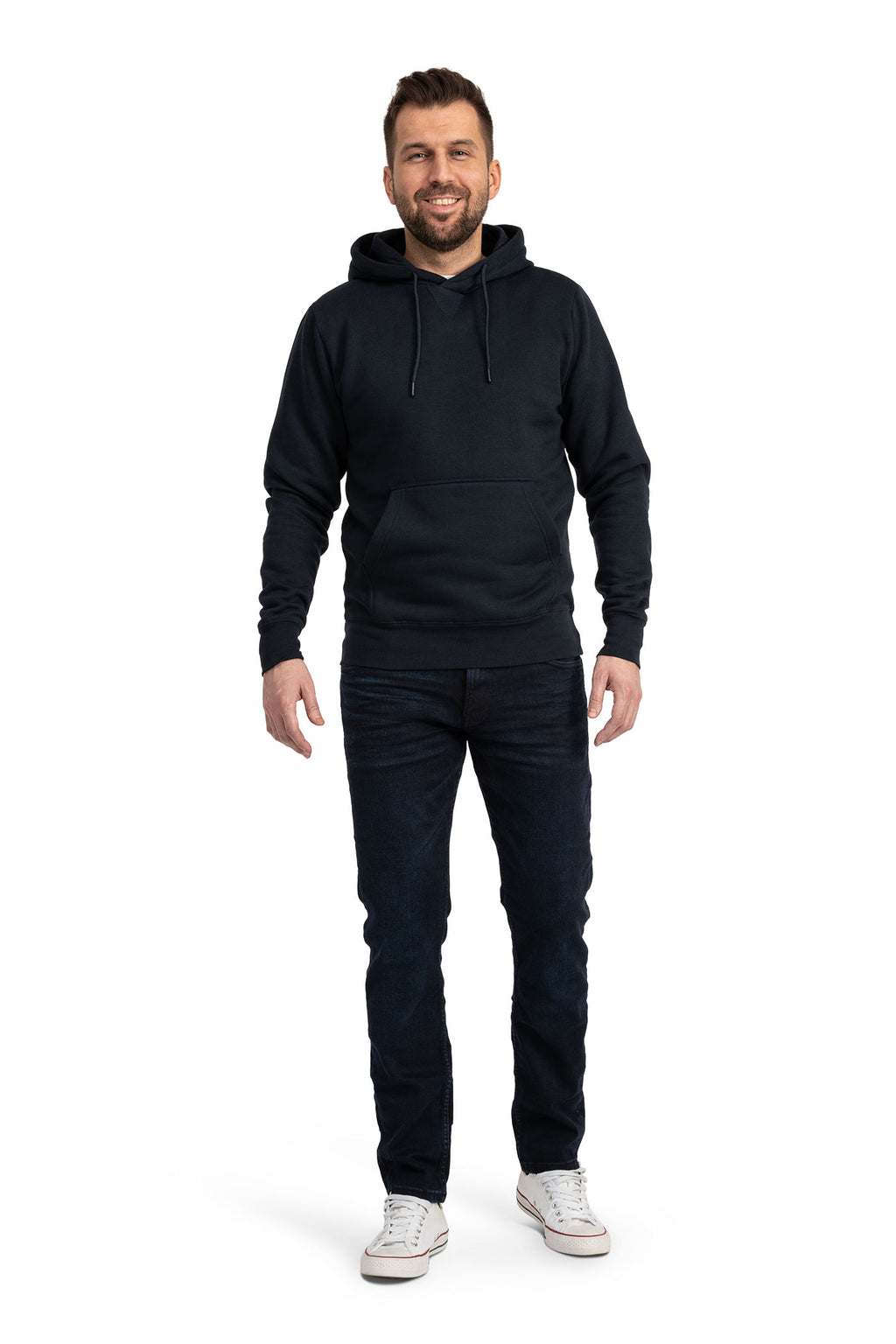 Herren Kapuzenpullover mit Tasche und Kordelzug Basic in Dunkelblau
