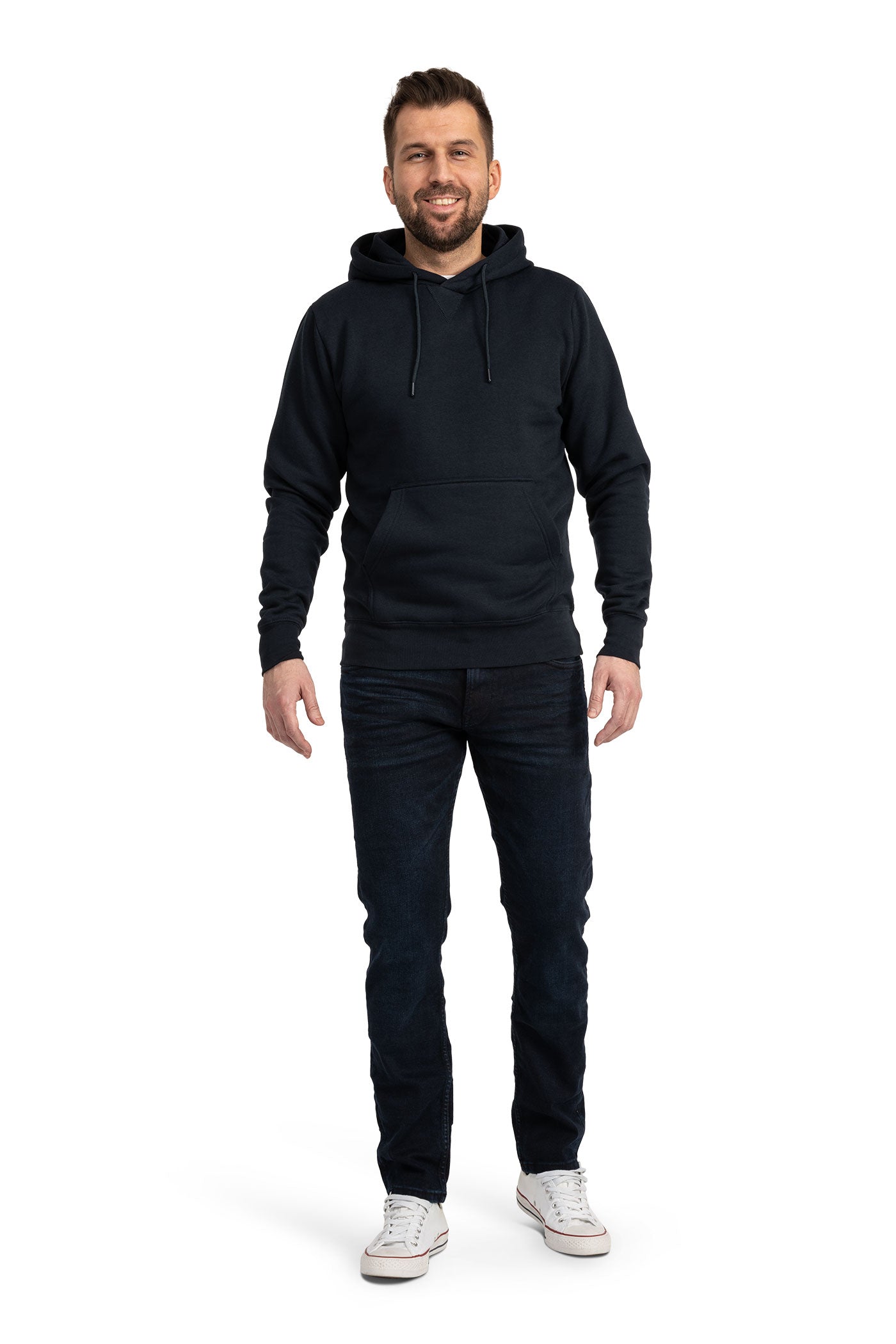 Herren Kapuzenpullover mit Tasche und Kordelzug Basic in Dunkelblau