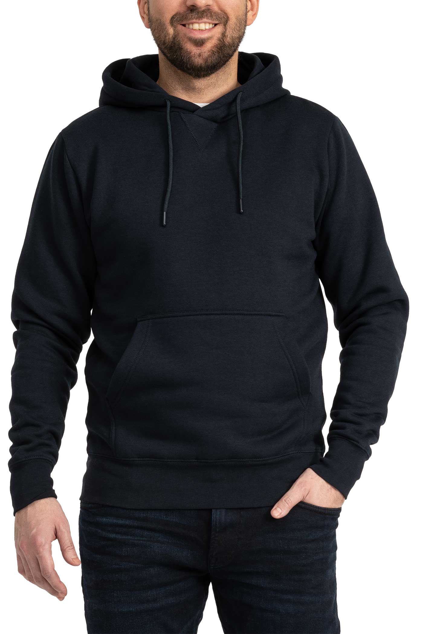 Herren Kapuzenpullover mit Tasche und Feinripp in Dunkelblau