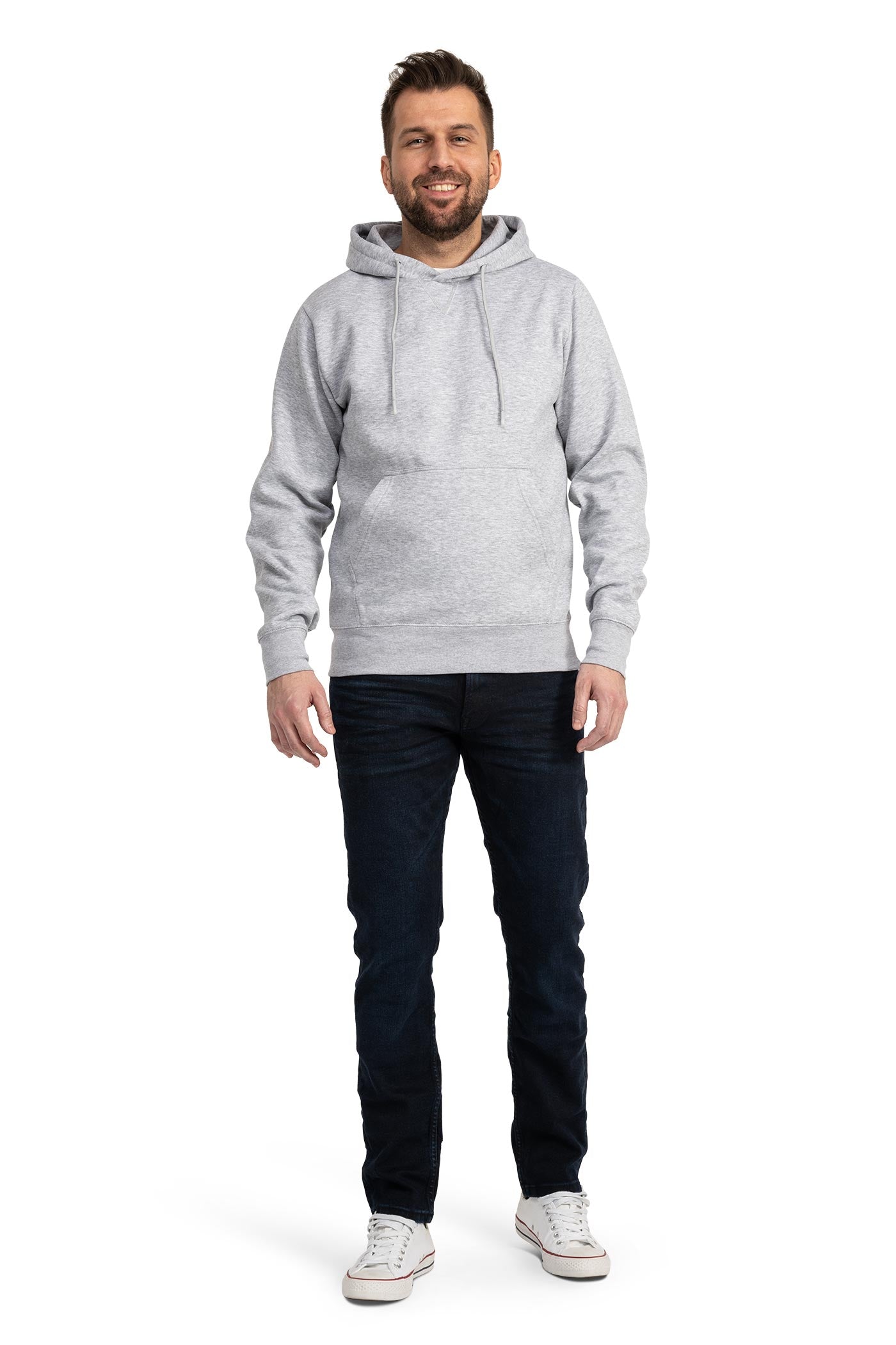 Herren Kapuzenpullover mit Tasche und Kordelzug Basic in Grau