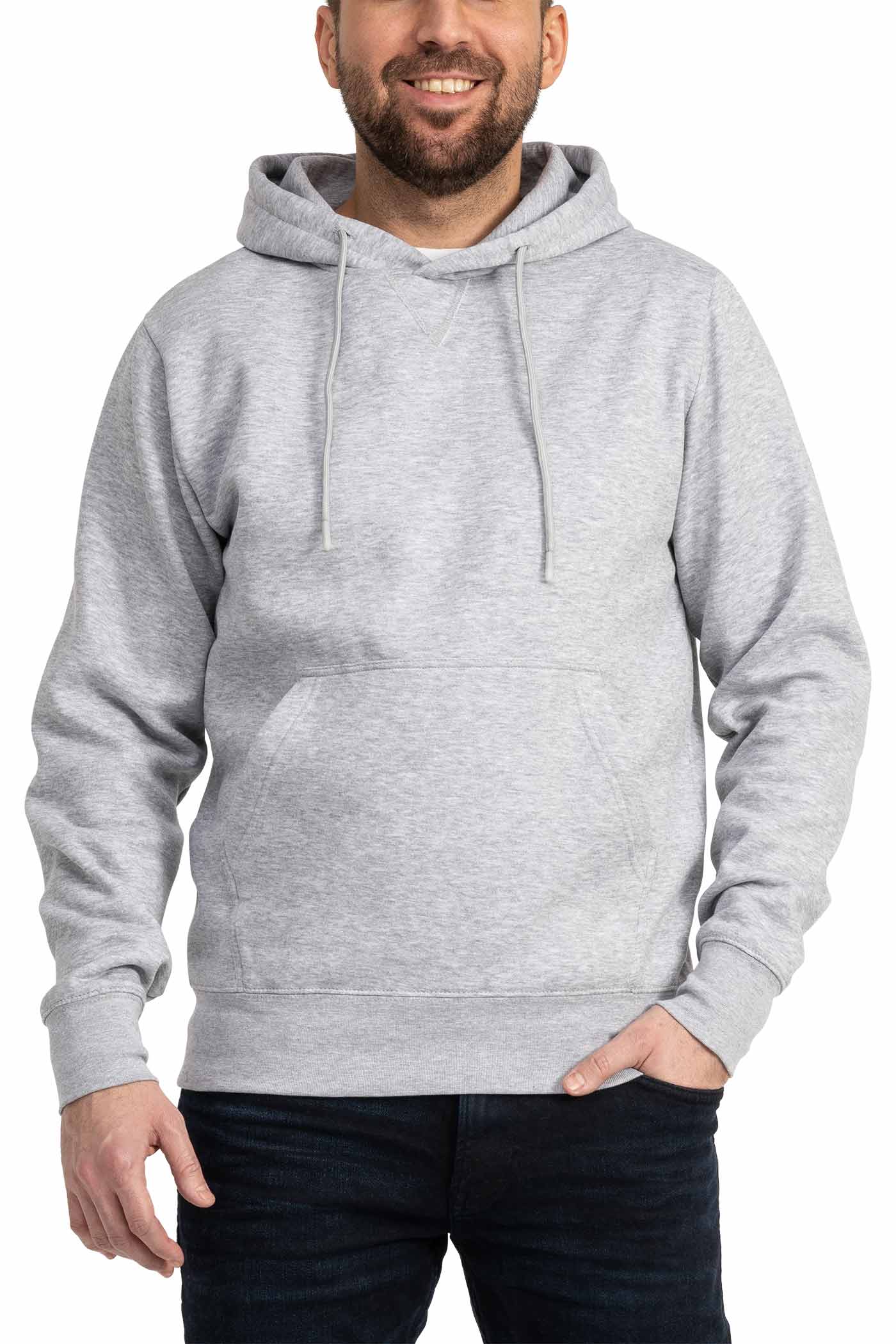 Herren Kapuzenpullover mit Tasche und Feinripp in Grau