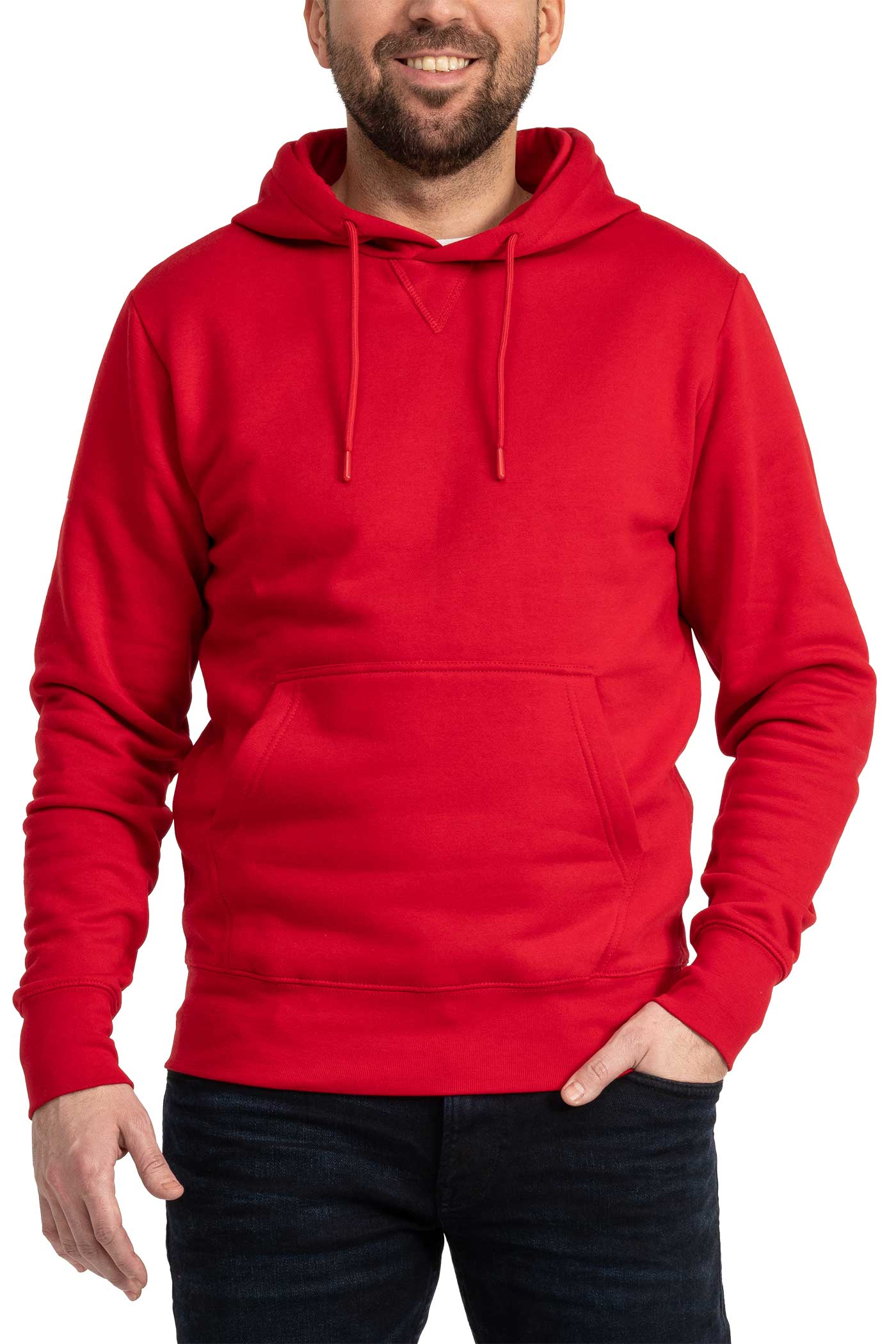 Herren Kapuzenpullover mit Tasche und Feinripp in Rot