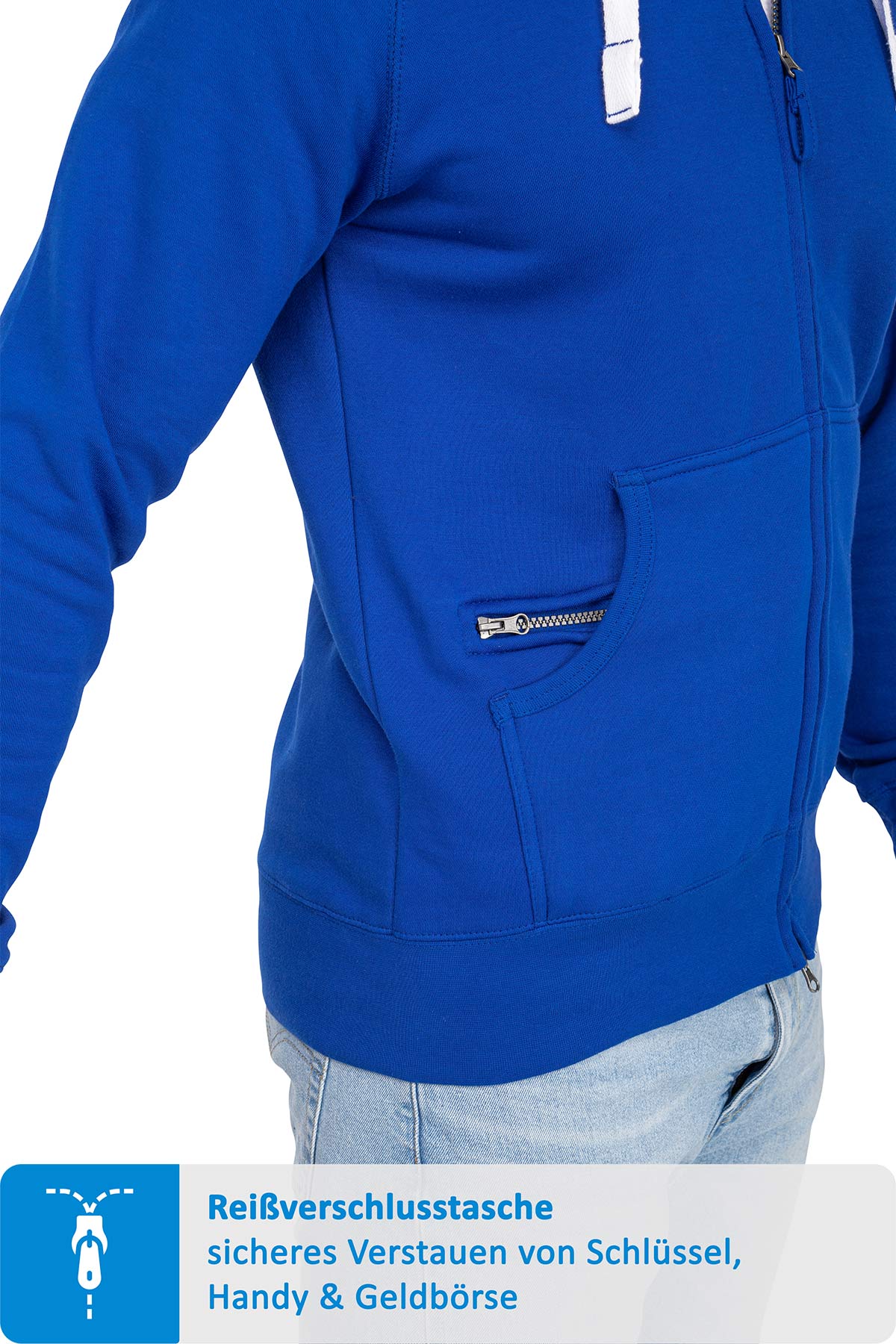 Seitentasche mit zusätzlichen Reißverschlussfach in Blau