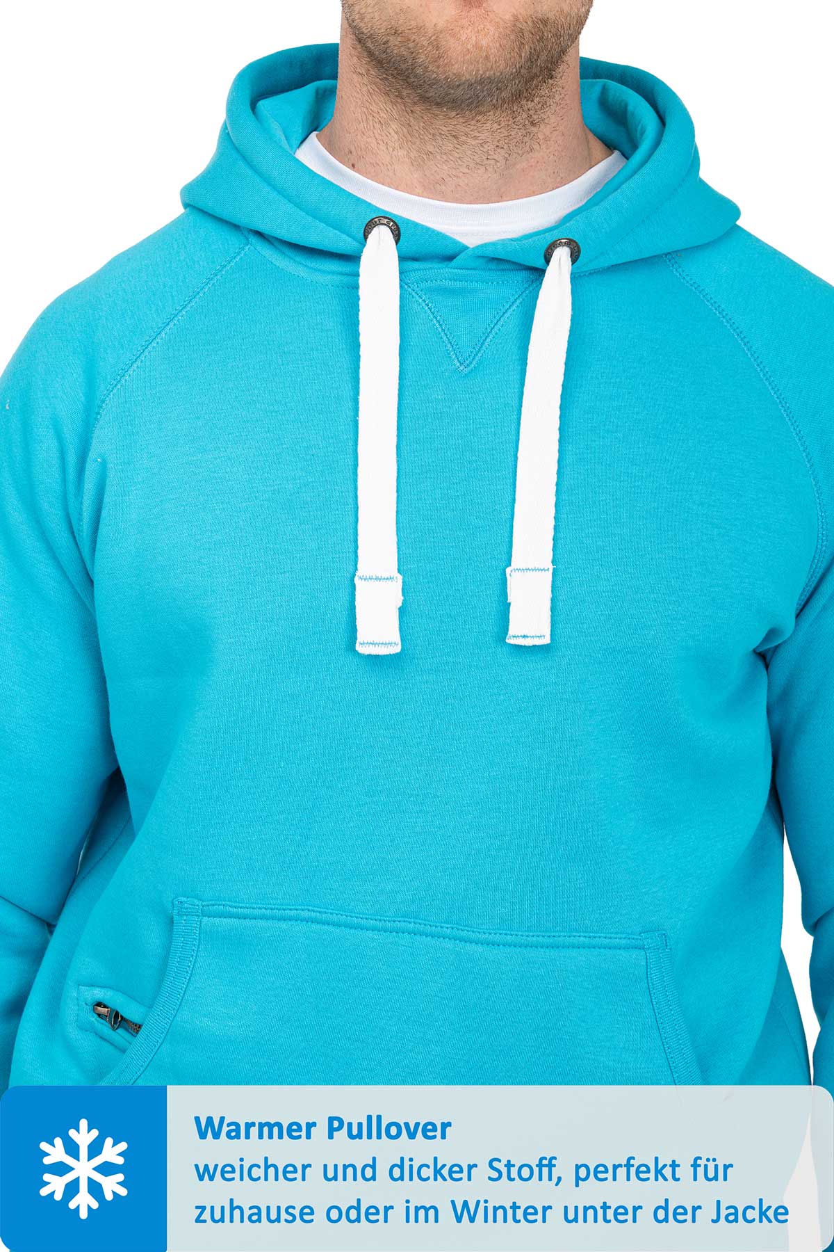 Kapuzensweatshirt mit breiten Bändeln in Türkis