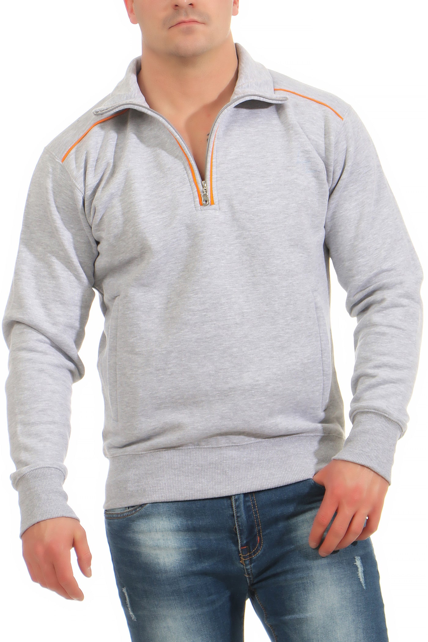 Herren Pullover mit Kragen Grau meliert