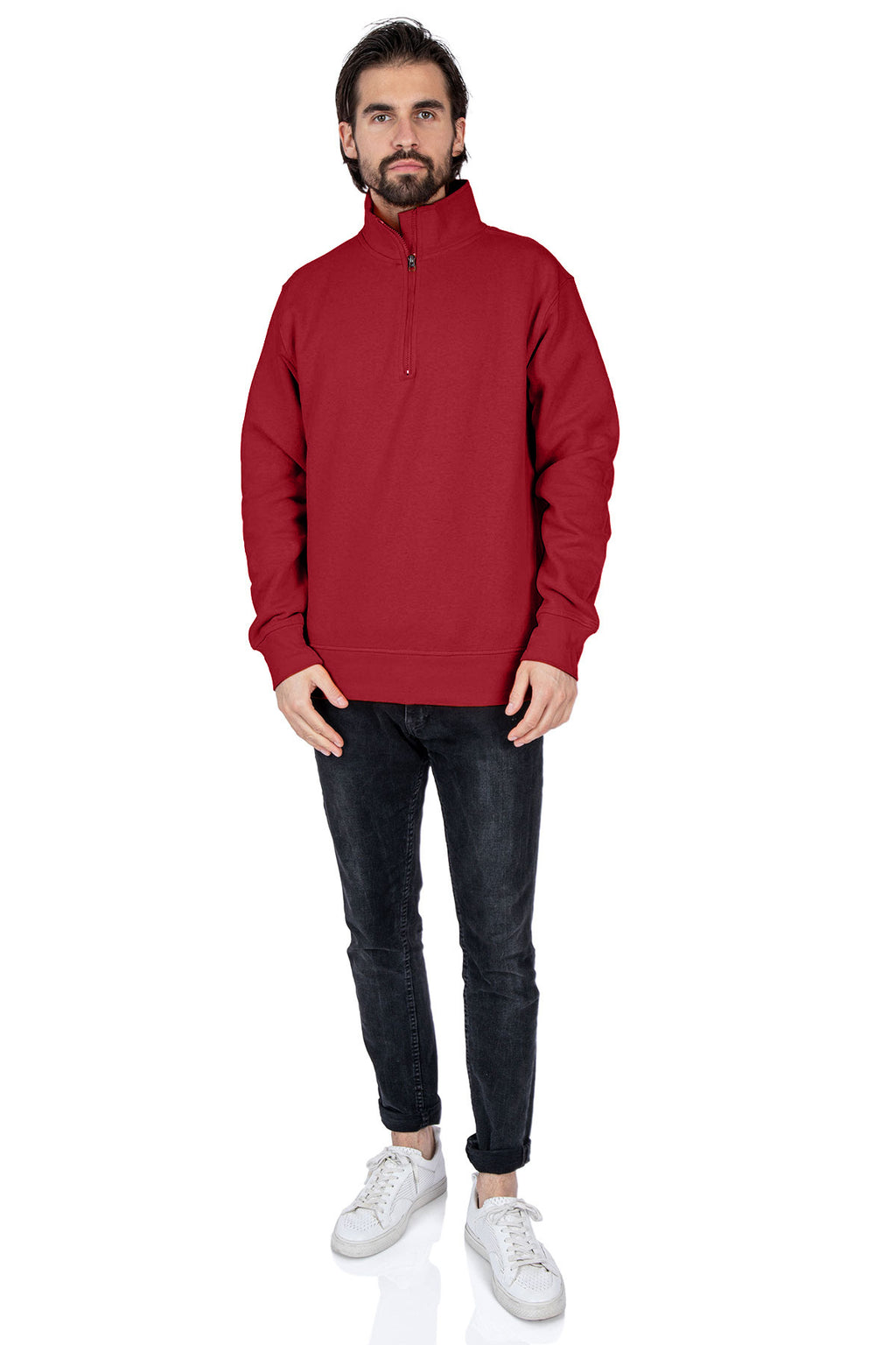 Herren Quarterzip Pullover mit Feinripp in Bordeaux
