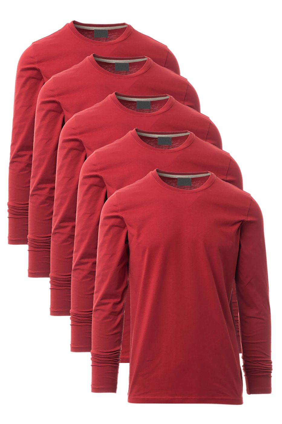 Herren 5er Pack Langarmshirts in Basic Farben aus reiner Baumwolle in Bordeaux