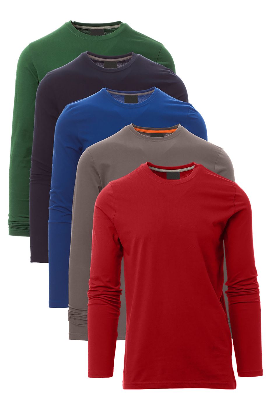 Herren 5er Pack Langarmshirts in Basic Farben aus reiner Baumwolle in Gruen Dunkelblau Blau Anthrazit Bordeaux