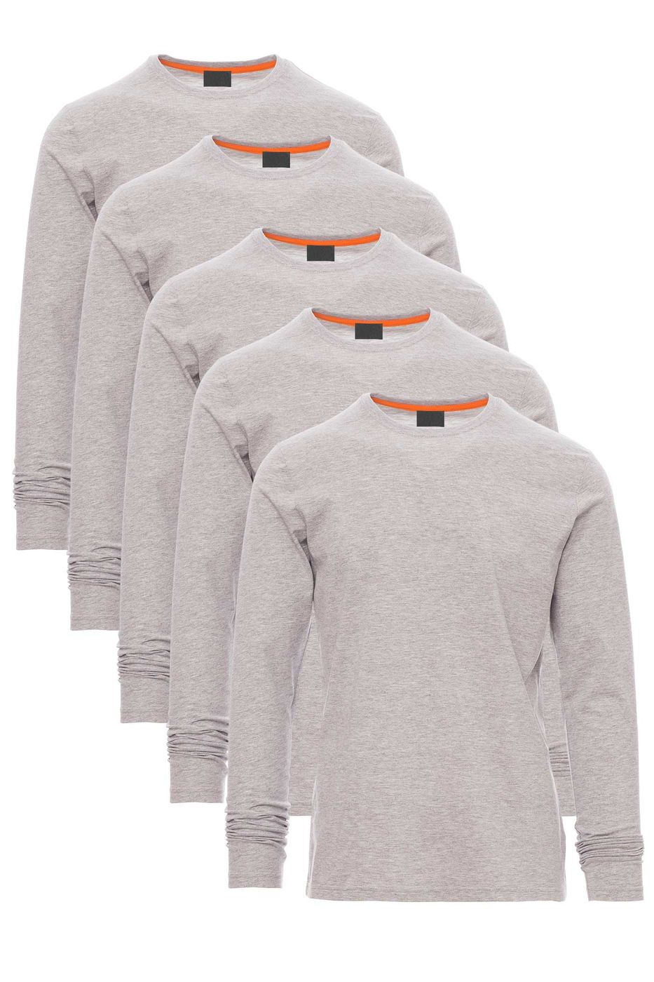 Herren 5er Pack Langarmshirts in Basic Farben aus Baumwollmischung in Grau meliert