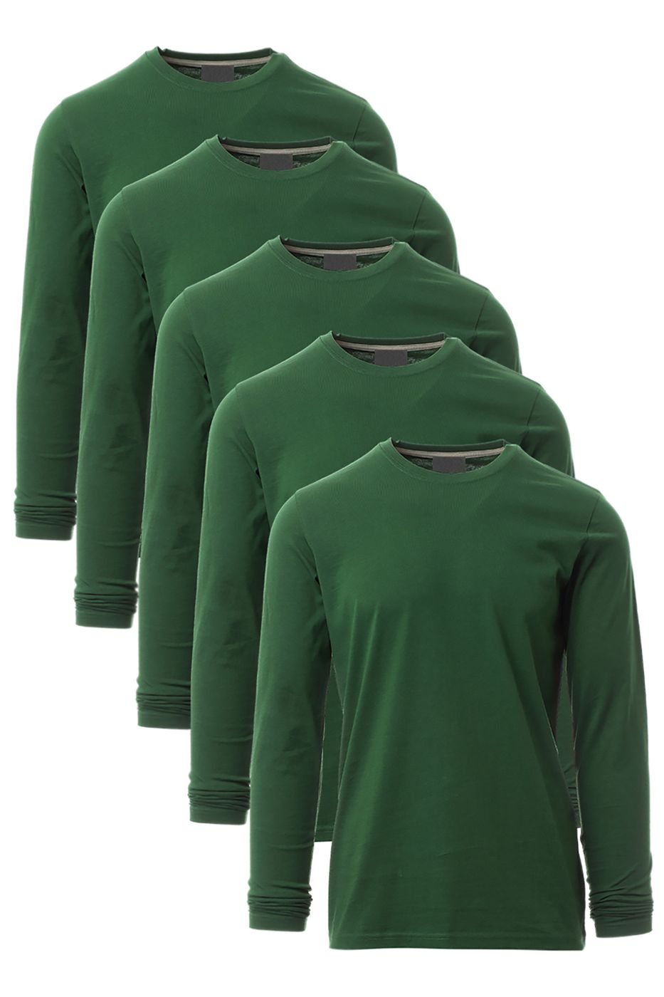 Herren 5er Pack Langarmshirts in Basic Farben aus reiner Baumwolle in Gruen