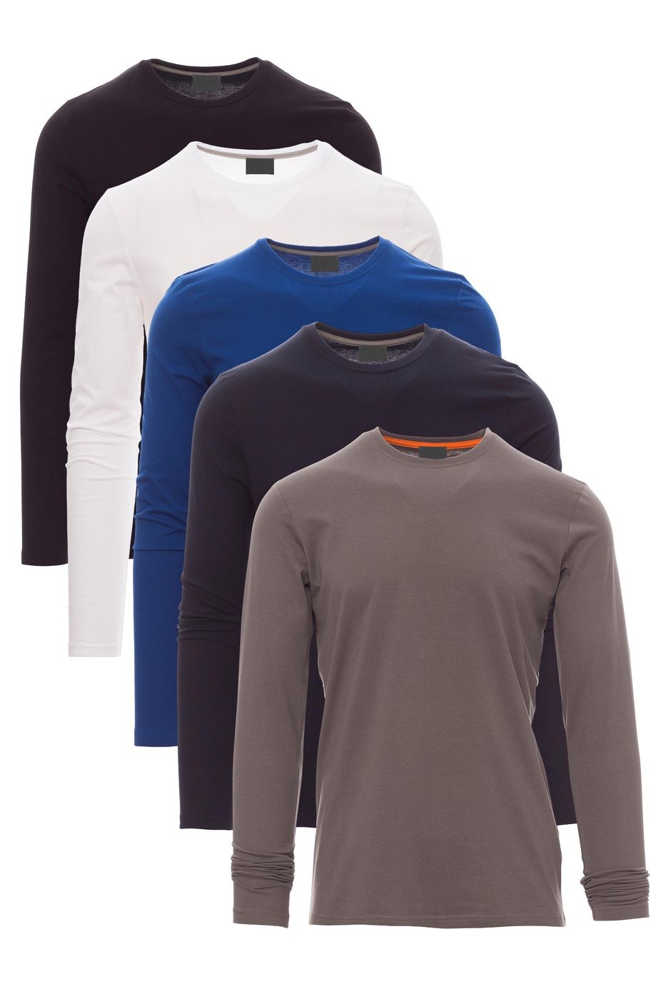 Herren 5er Pack Langarmshirts in Basic Farben aus reiner Baumwolle in Weiss/Anthrazit/Dunkelblau/Schwarz/Blau