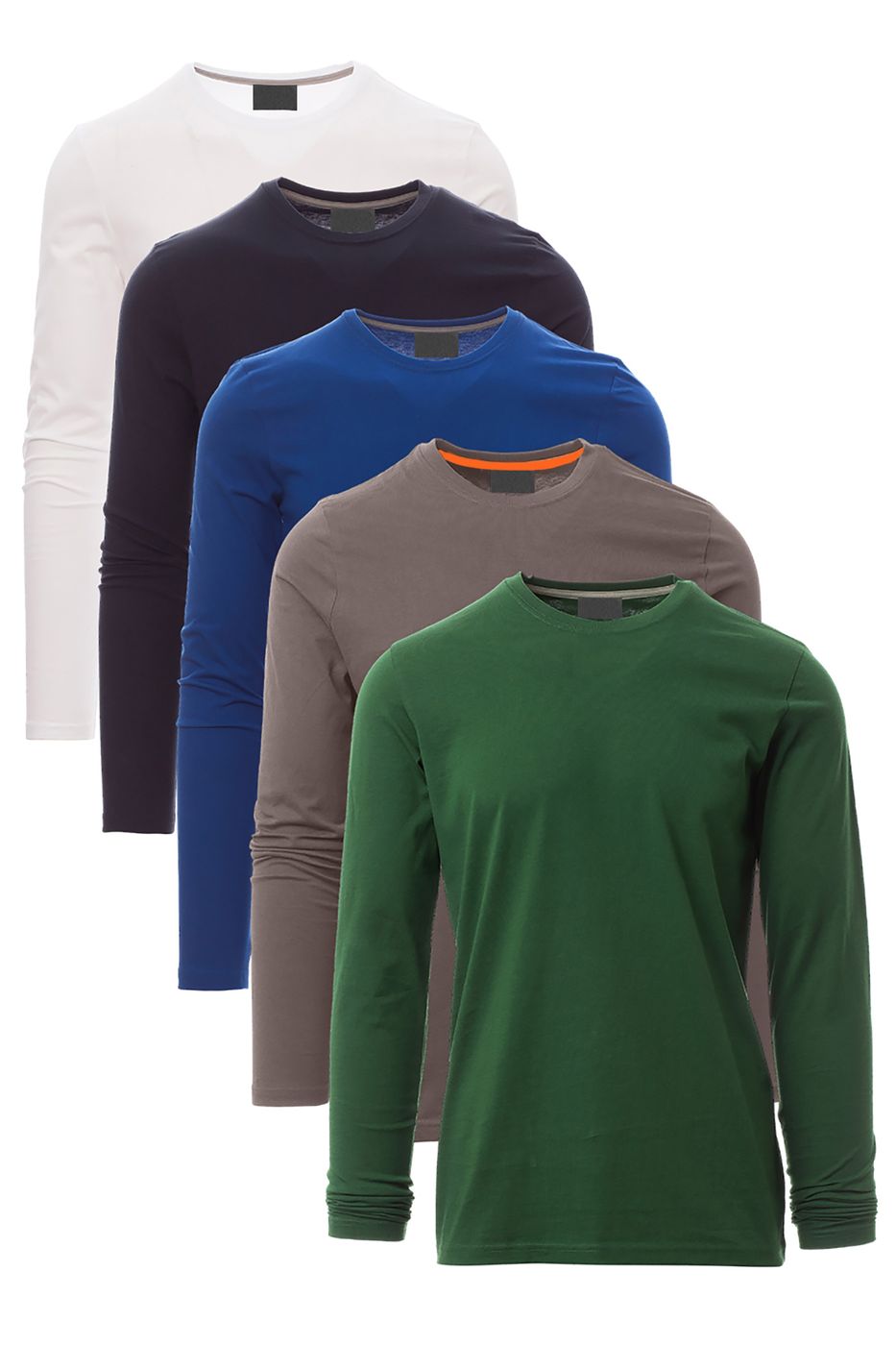 Herren 5er Pack Langarmshirts in Basic Farben aus reiner Baumwolle in Weiss Dunkelblau Blau Anthrazit Gruen