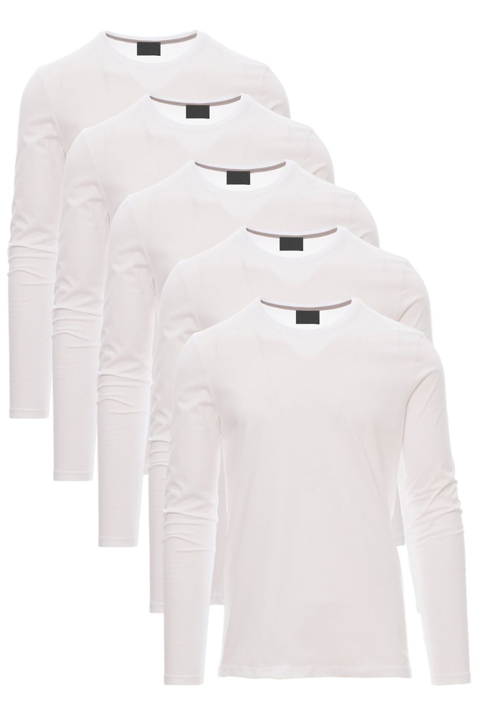 Herren 5er Pack Langarmshirts in Basic Farben aus reiner Baumwolle in Weiss