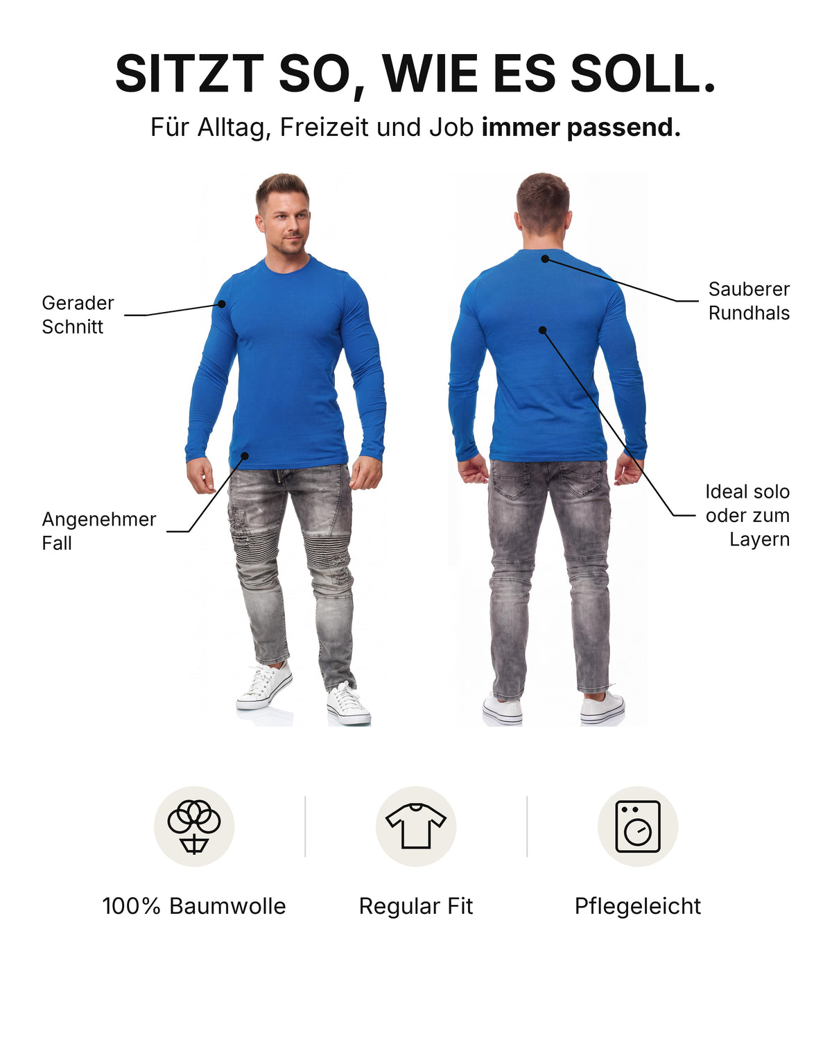 Herren Langarmshirt 5er Pack Baumwolle – Pineta