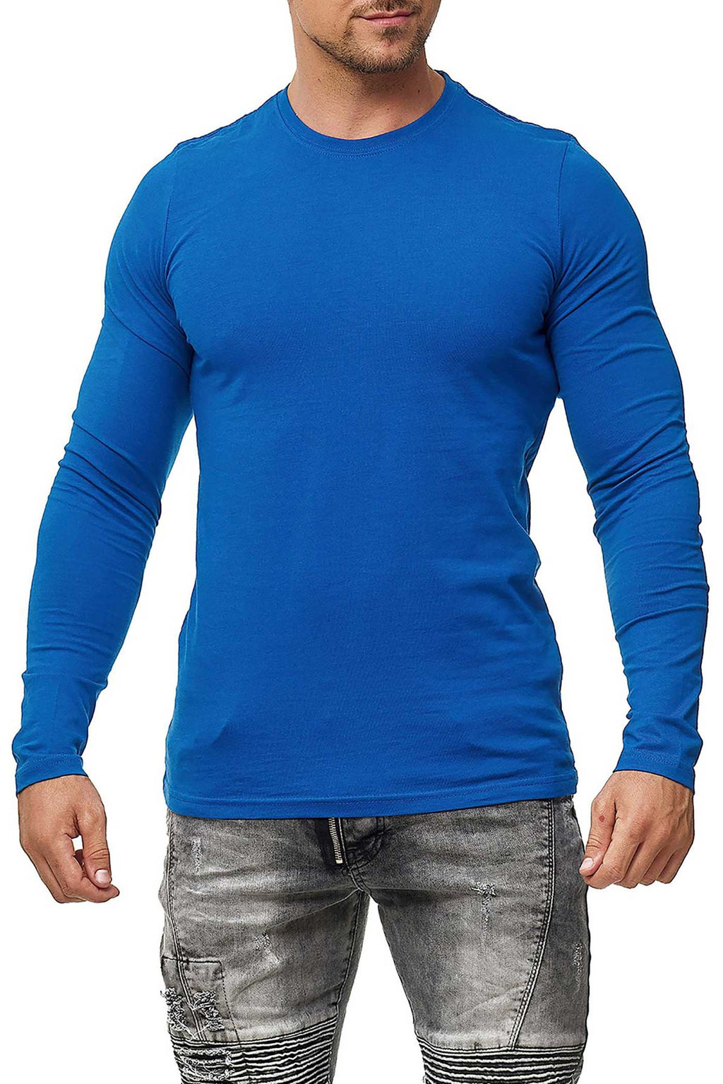 5er Pack Basic Farbmix Langarmshirt für Herren mit guter Passform aus reiner Baumwolle in Blau