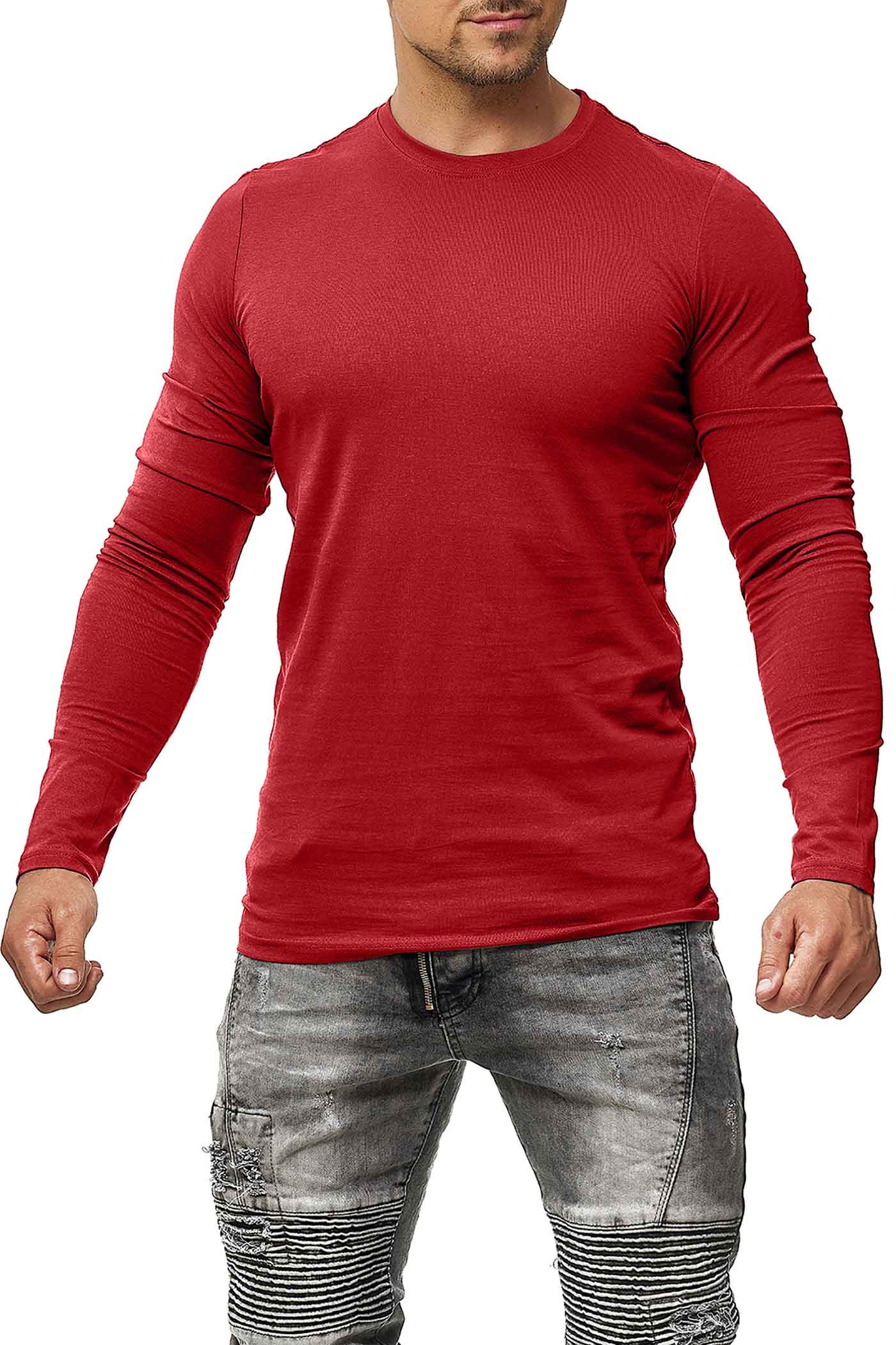 Langarmshirt für Herren mit guter Passform aus reiner Baumwolle in Bordeaux