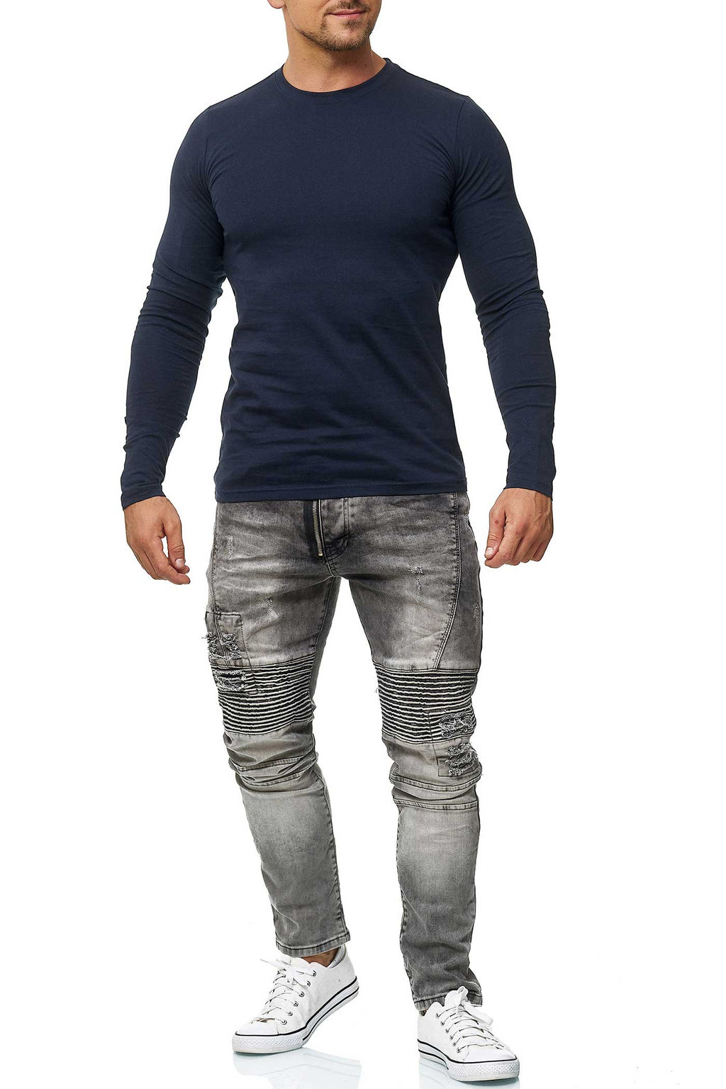 langlebige Langarmshirts fuer Herren Basic langarm Shirt in Dunkelblau