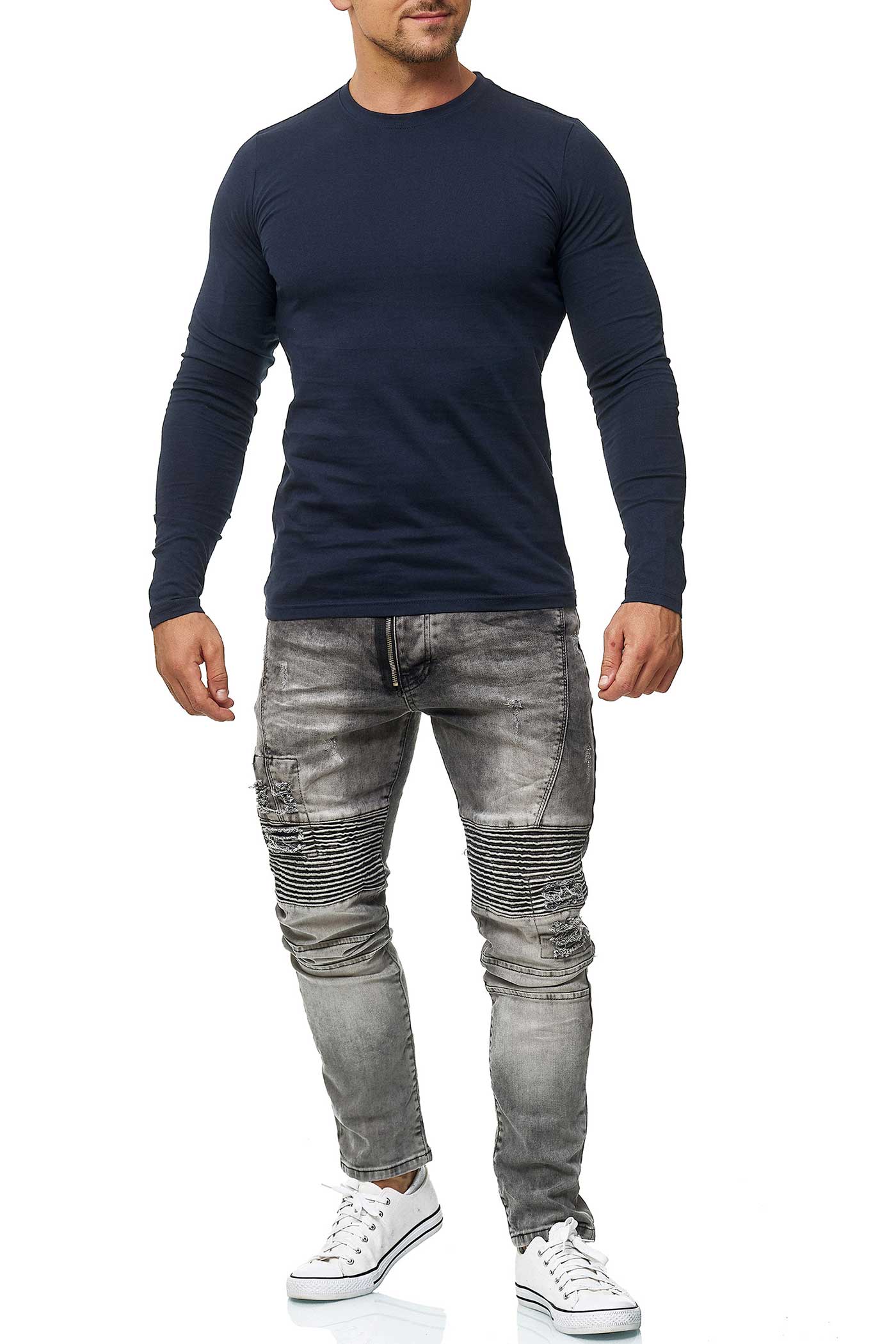 langlebige Langarmshirts fuer Herren Basic langarm Shirt in Dunkelblau