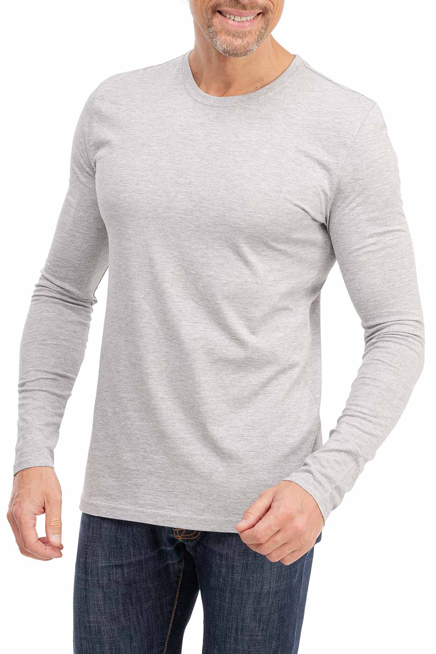 Langarmshirt für Herren mit guter Passform aus reiner Baumwolle in Grau meliert