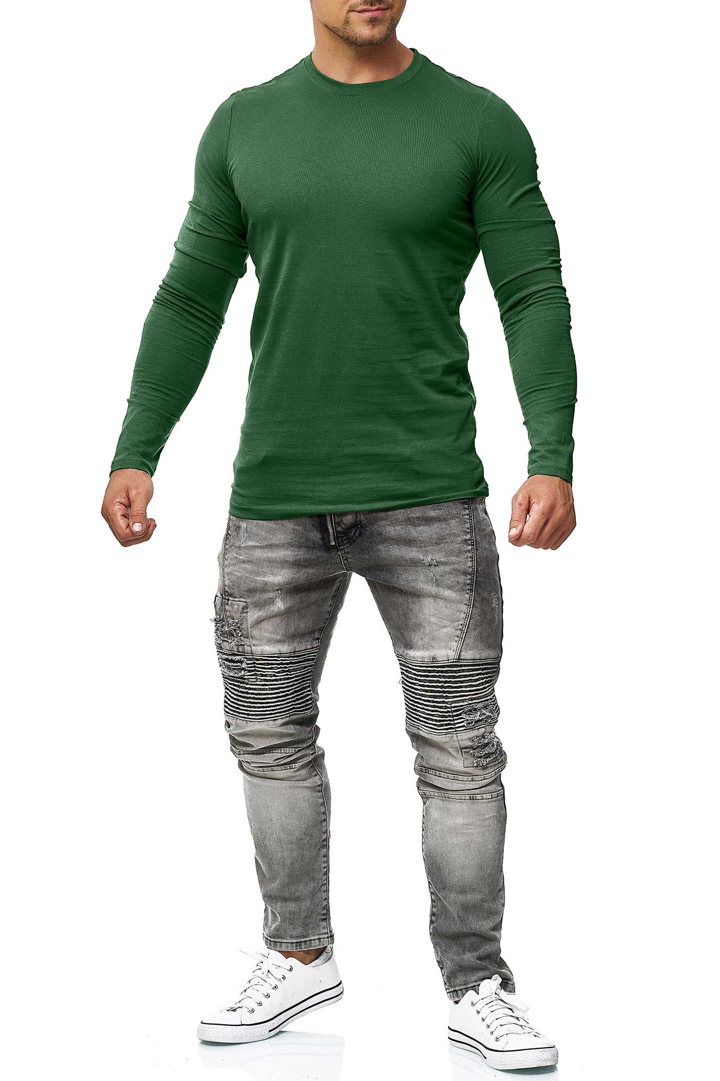 langlebige Langarmshirts fuer Herren Basic langarm Shirt in Gruen