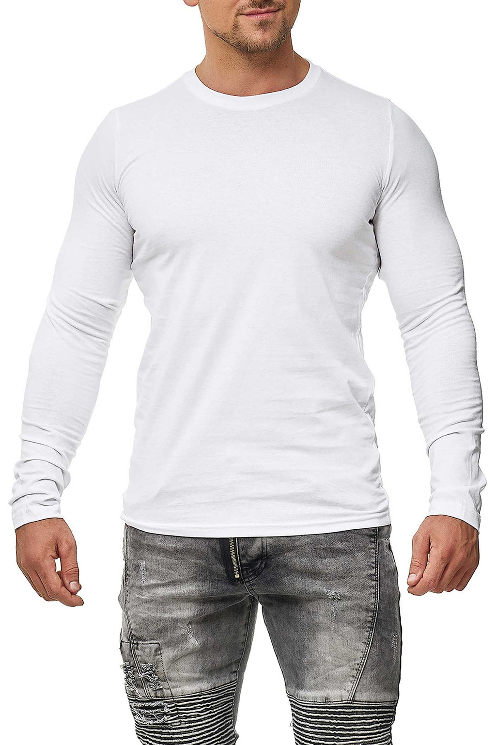 5er Pack Farbmix Langarmshirt für Herren mit guter Passform aus reiner Baumwolle in Weiss