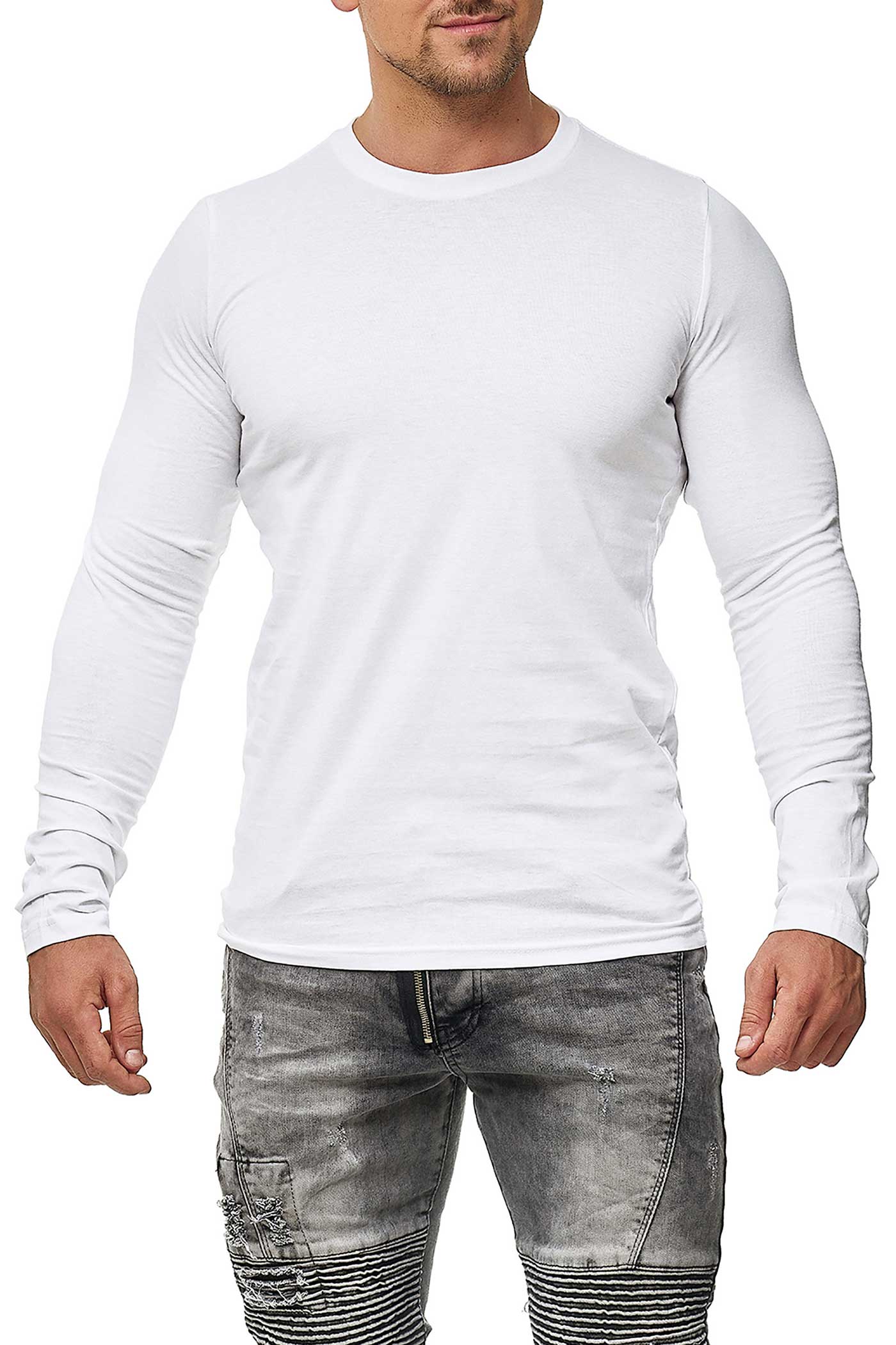 5er Pack Farbmix Langarmshirt für Herren mit guter Passform aus reiner Baumwolle in Weiss