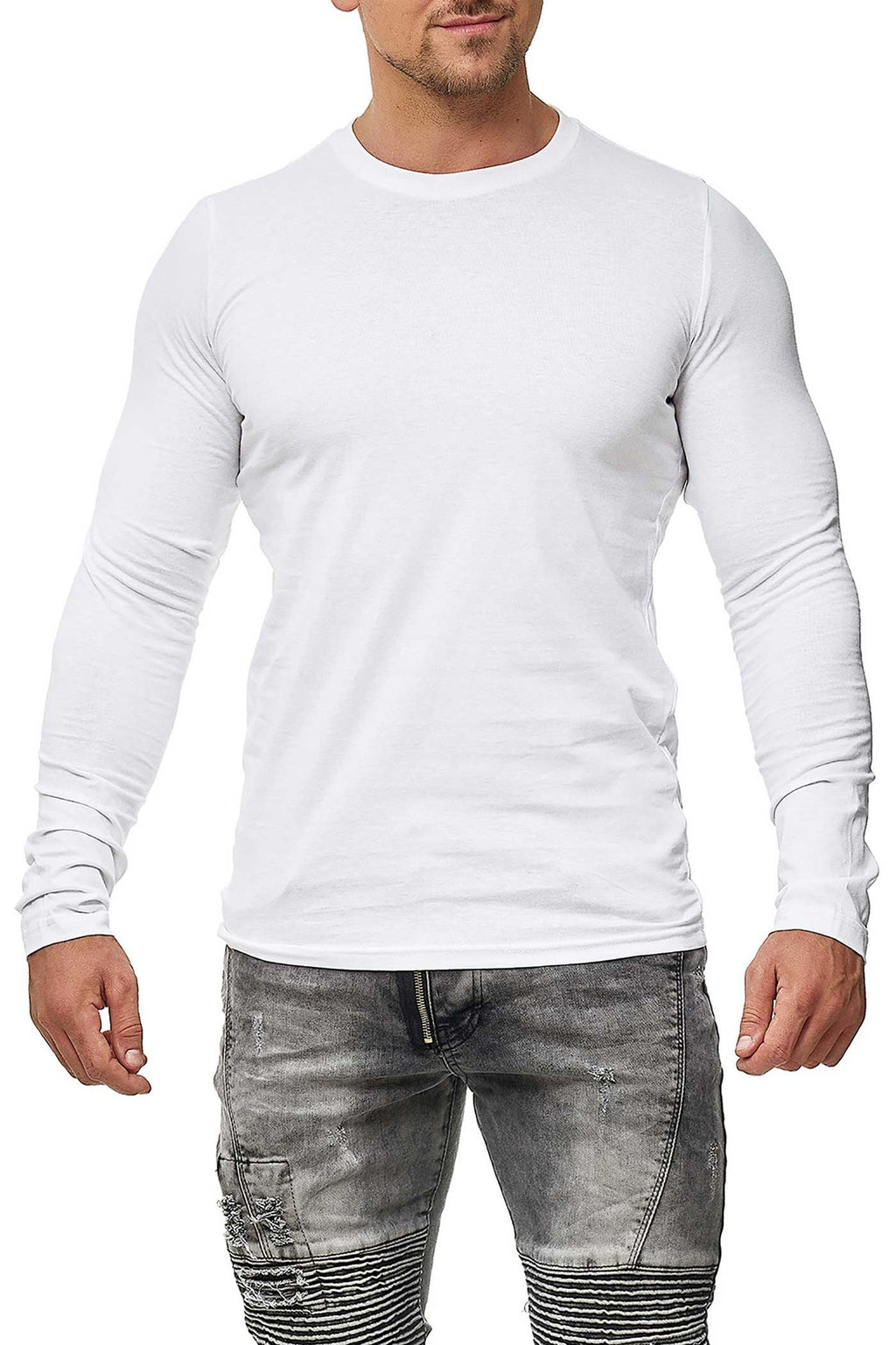 Langarmshirt für Herren mit guter Passform aus reiner Baumwolle in Weiß