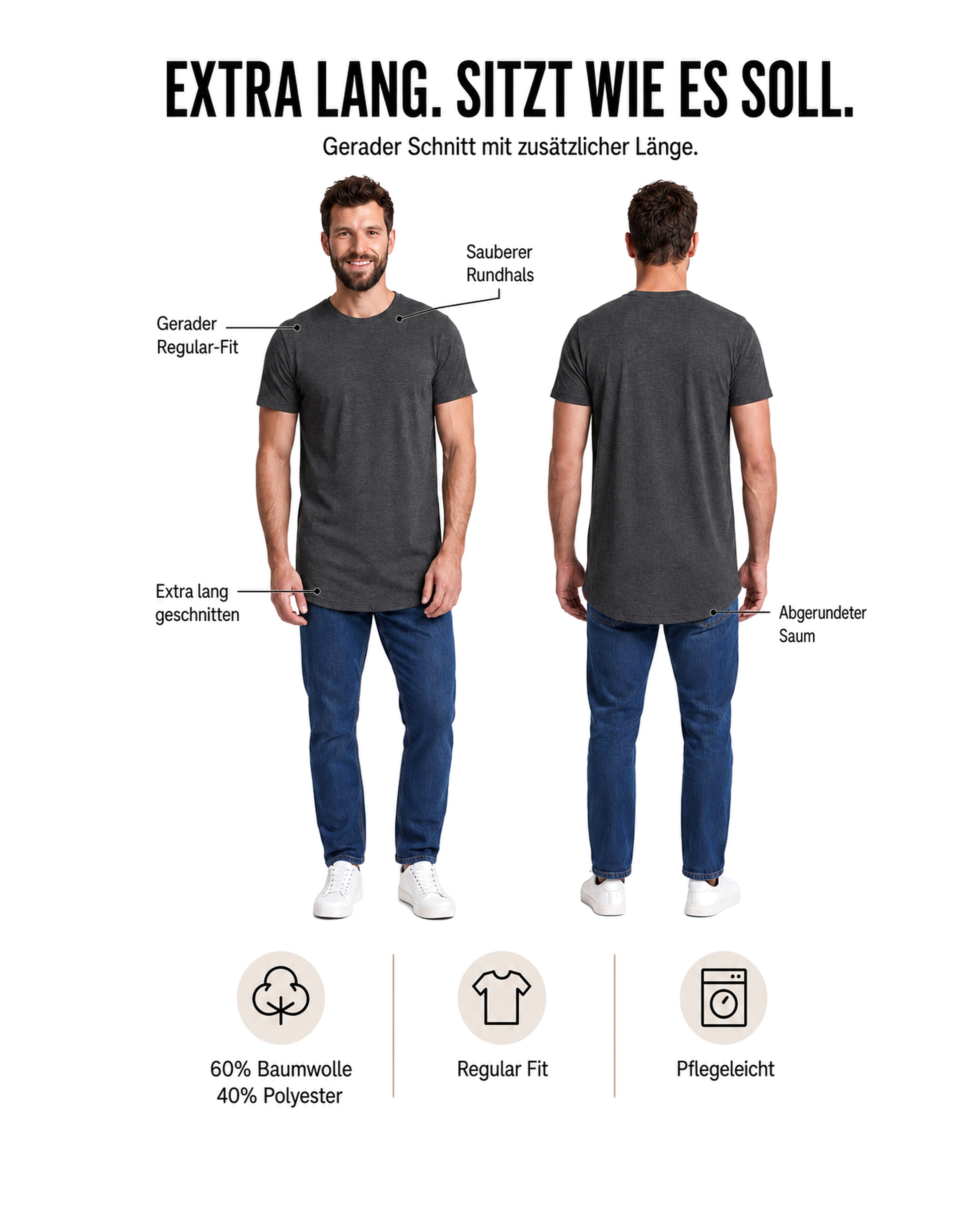 Herren T-Shirt extra lang Baumwolle – Longshirt
