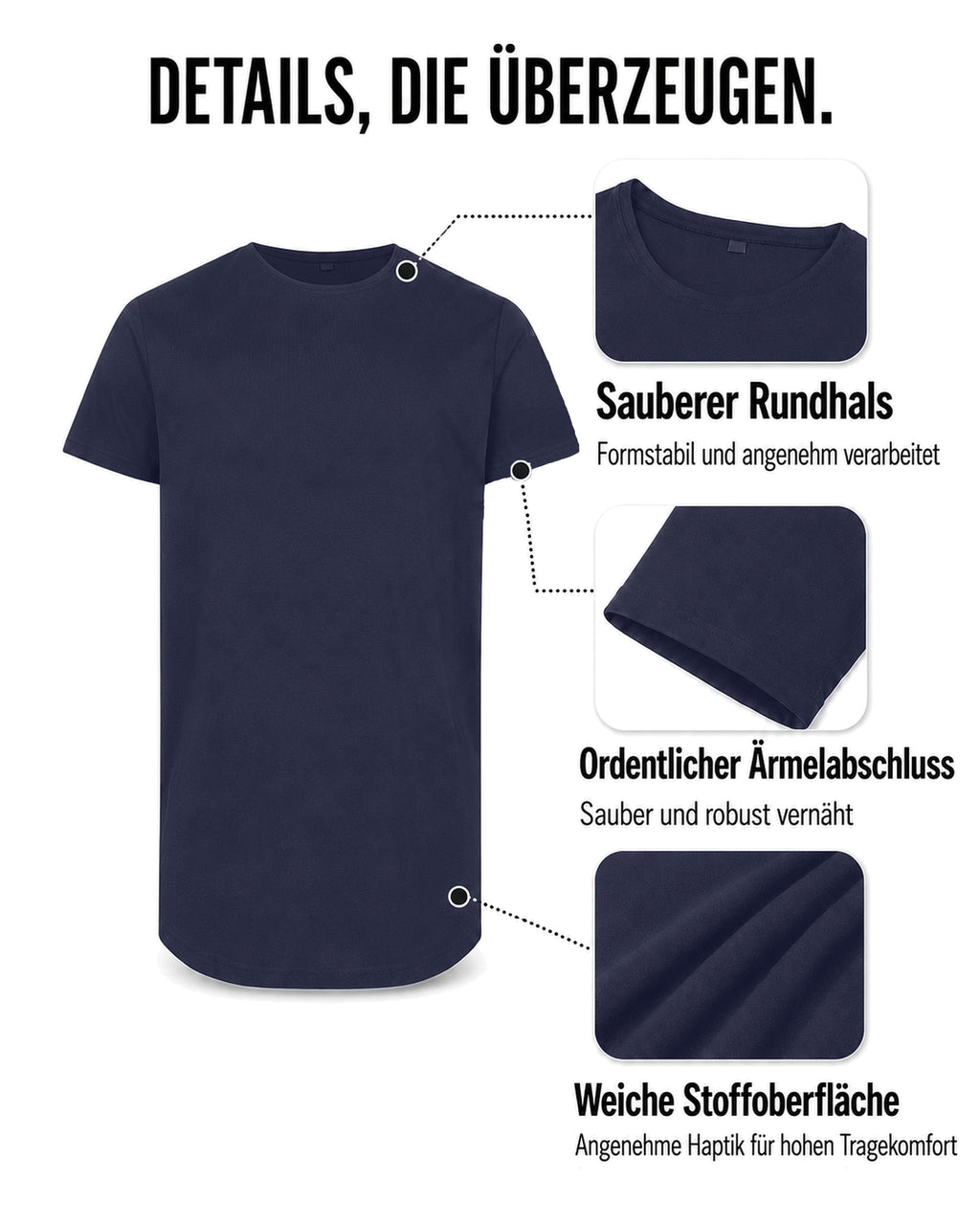 Herren 3er Pack T-Shirt extra Lang aus Baumwolle - Longshirt