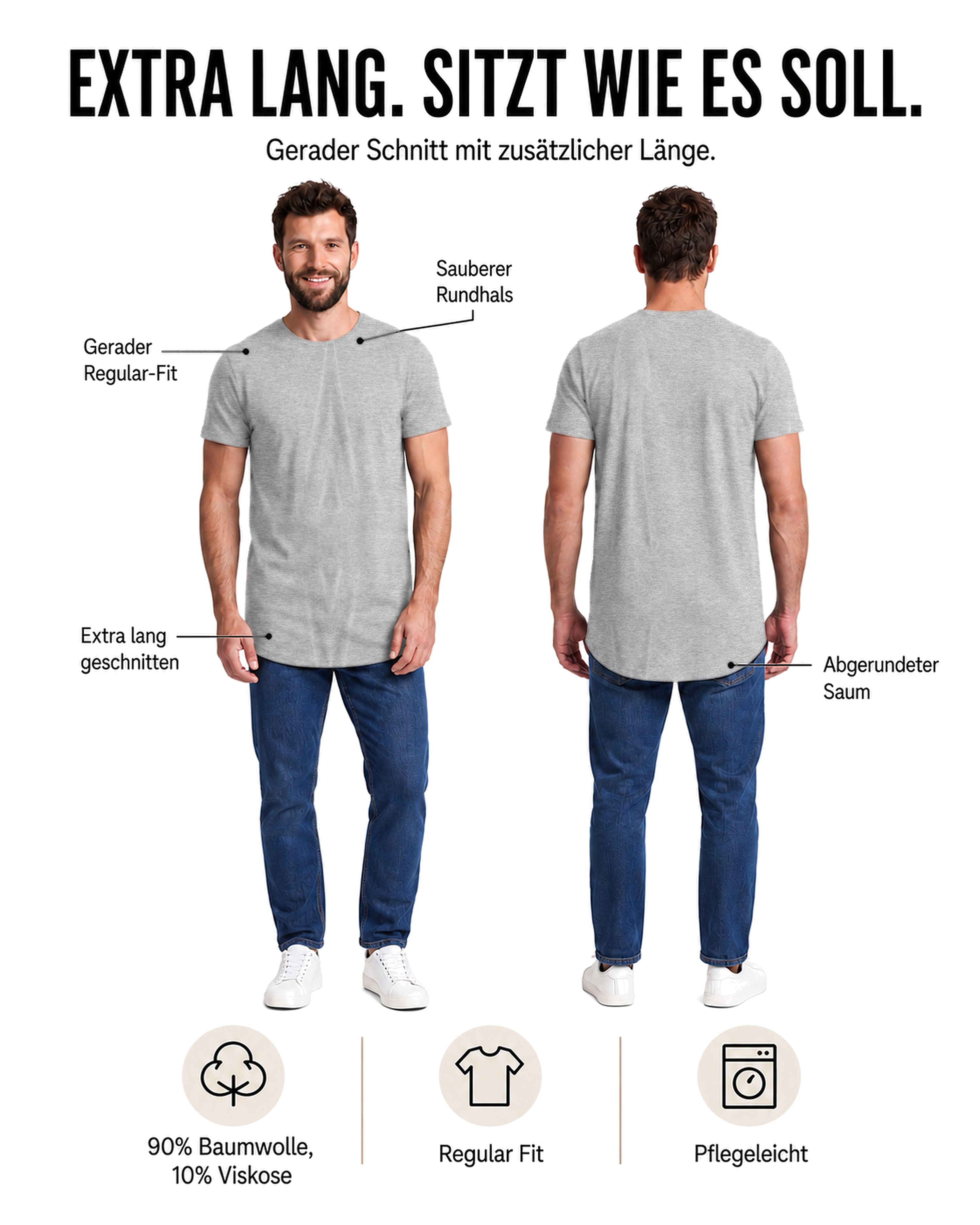 Herren T-Shirt extra lang Baumwolle – Longshirt