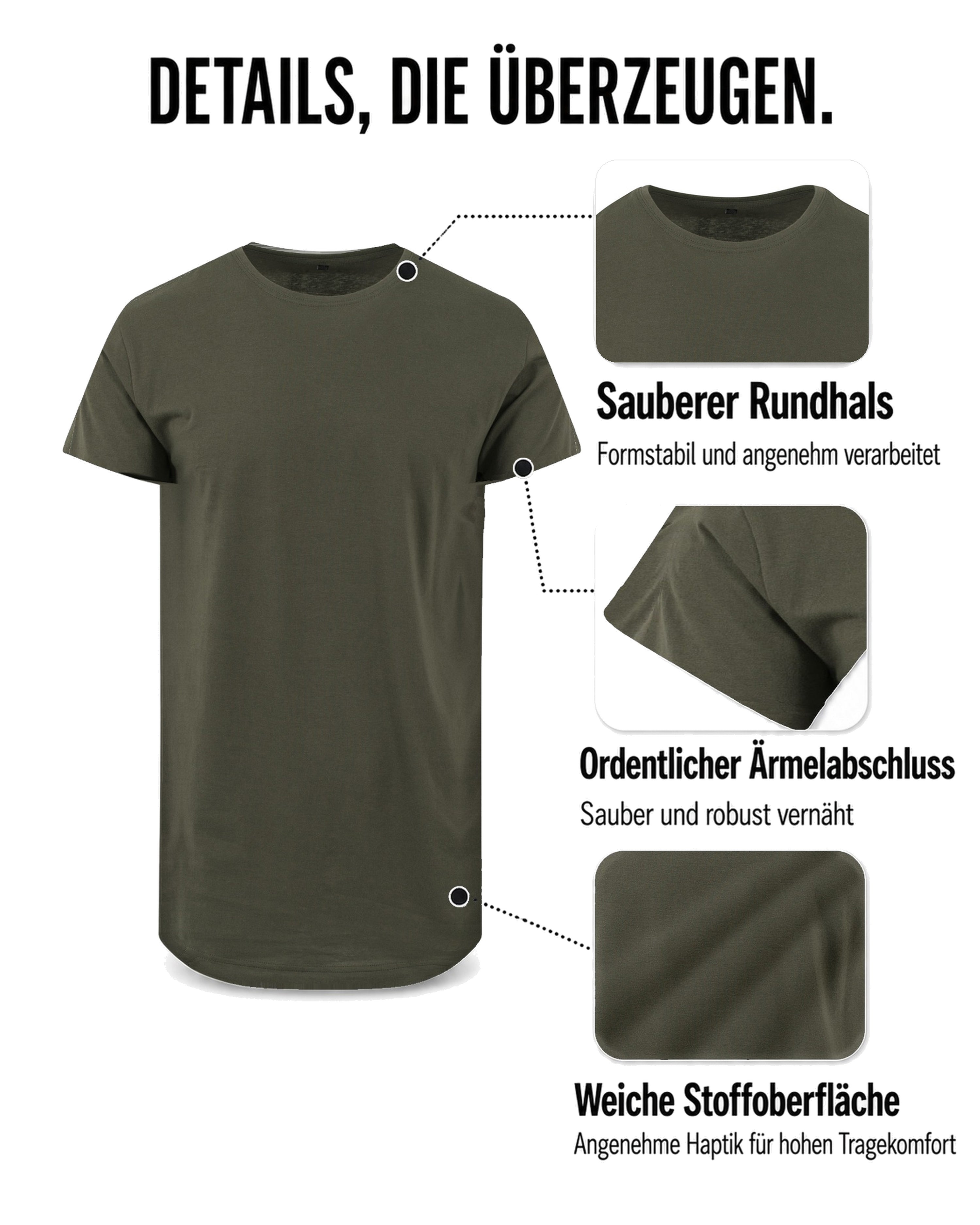 Herren 3er Pack T-Shirt extra Lang aus Baumwolle - Longshirt