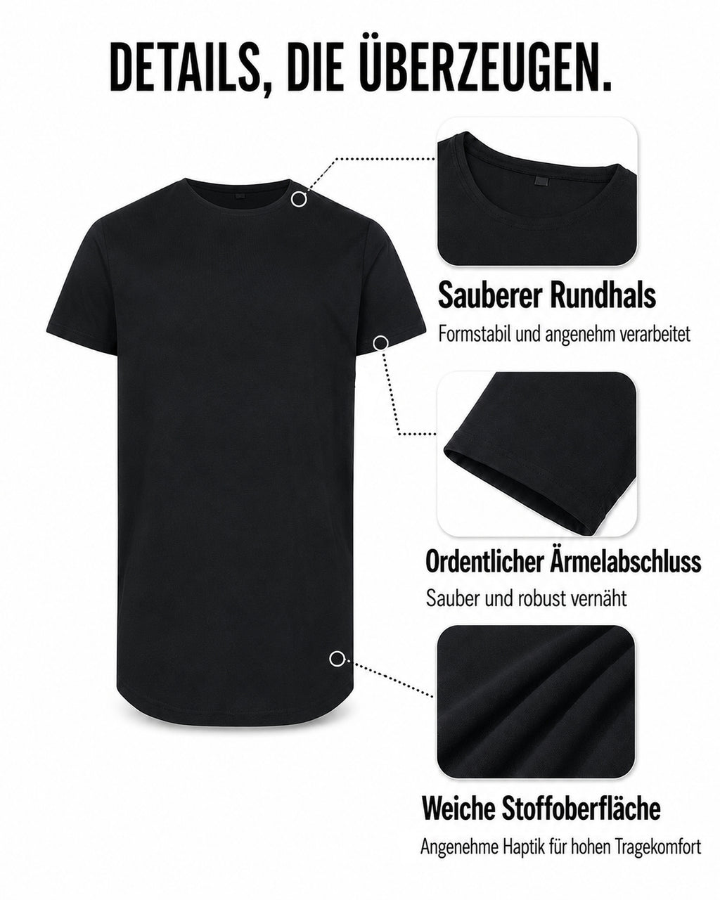 Herren 3er Pack T-Shirt extra Lang aus Baumwolle - Longshirt