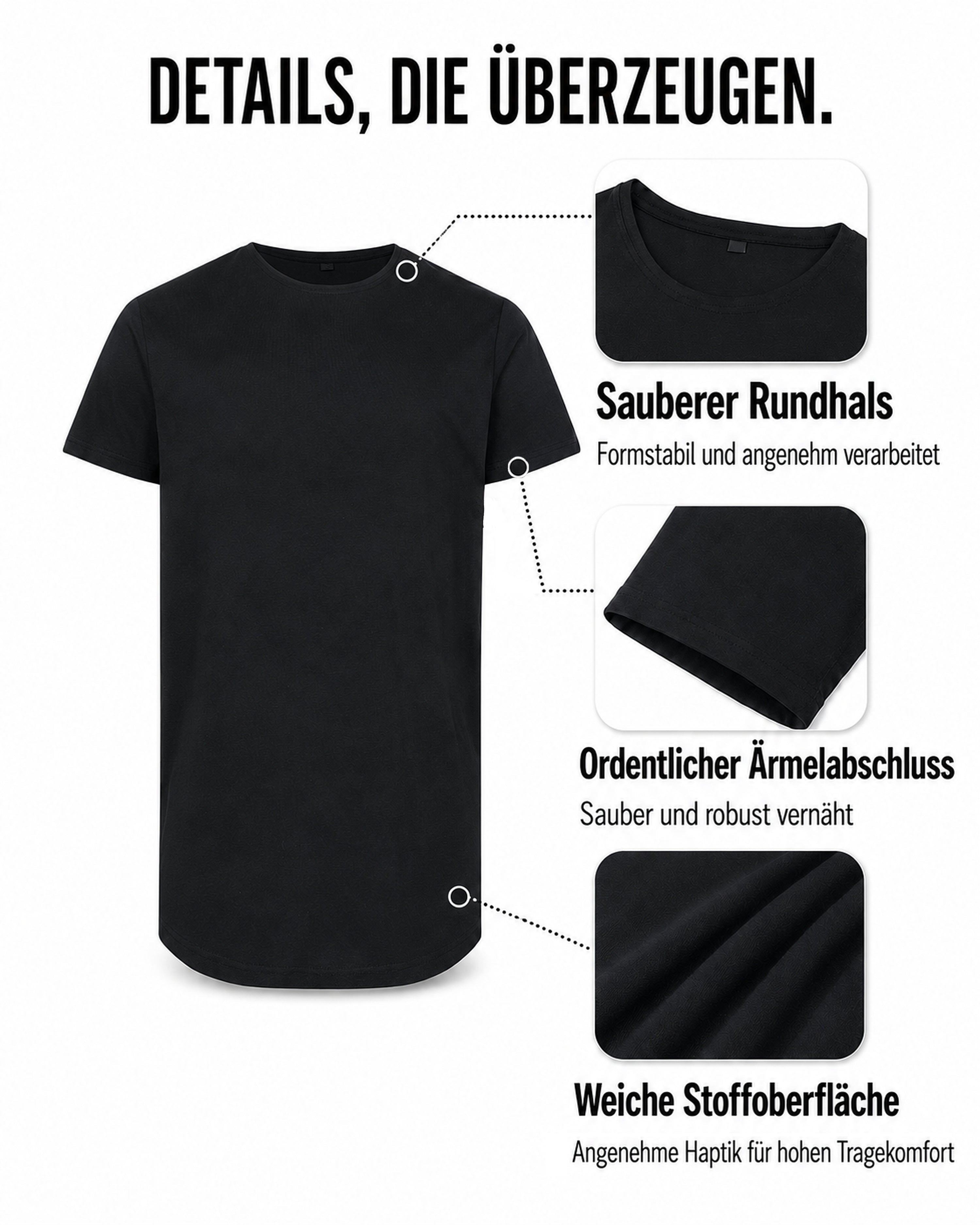 Herren 3er Pack T-Shirt extra Lang aus Baumwolle - Longshirt