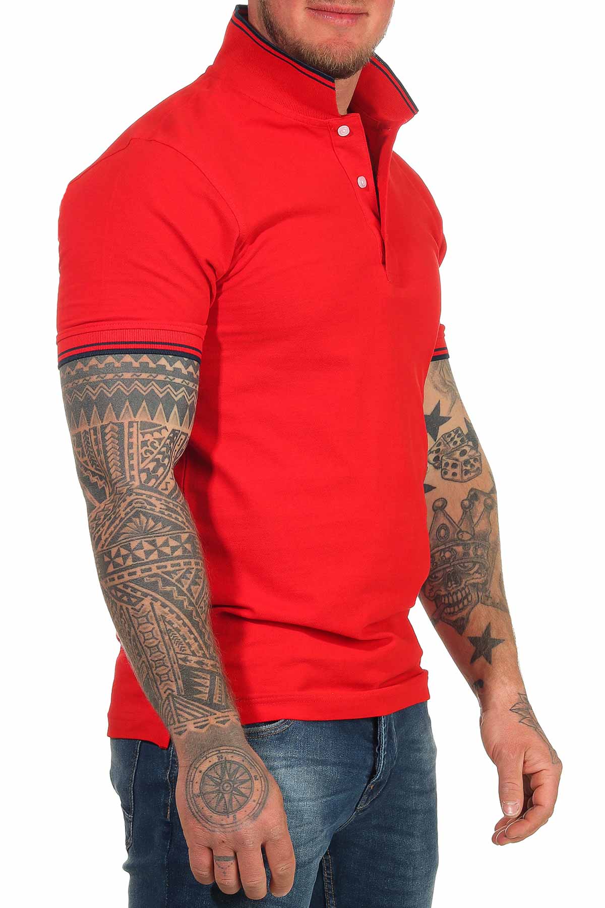 Herren Poloshirt mit 3-Knopfleiste und Kragen robust in Rot