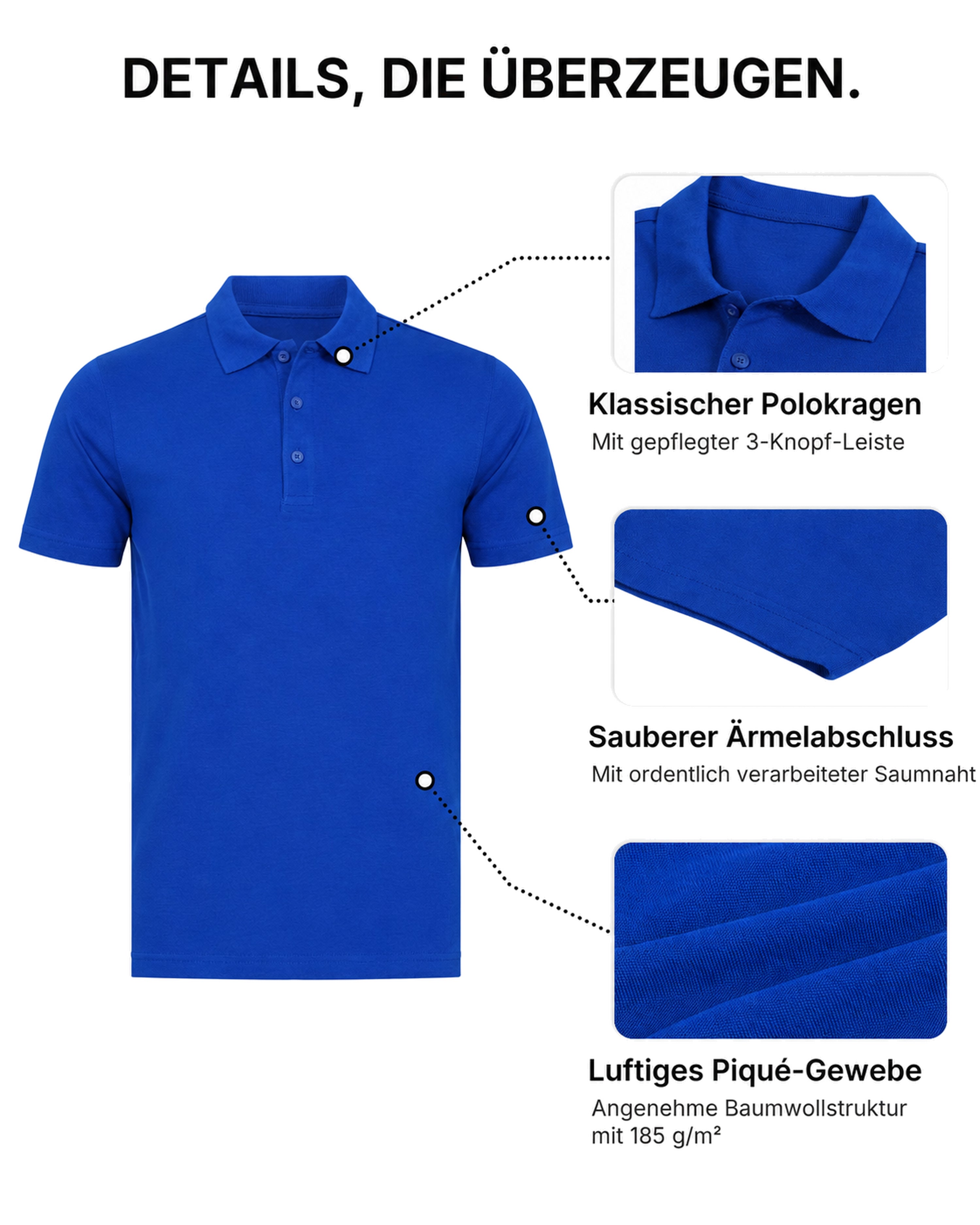Herren Poloshirts im 5er Pack, 100% Baumwolle, Rome
