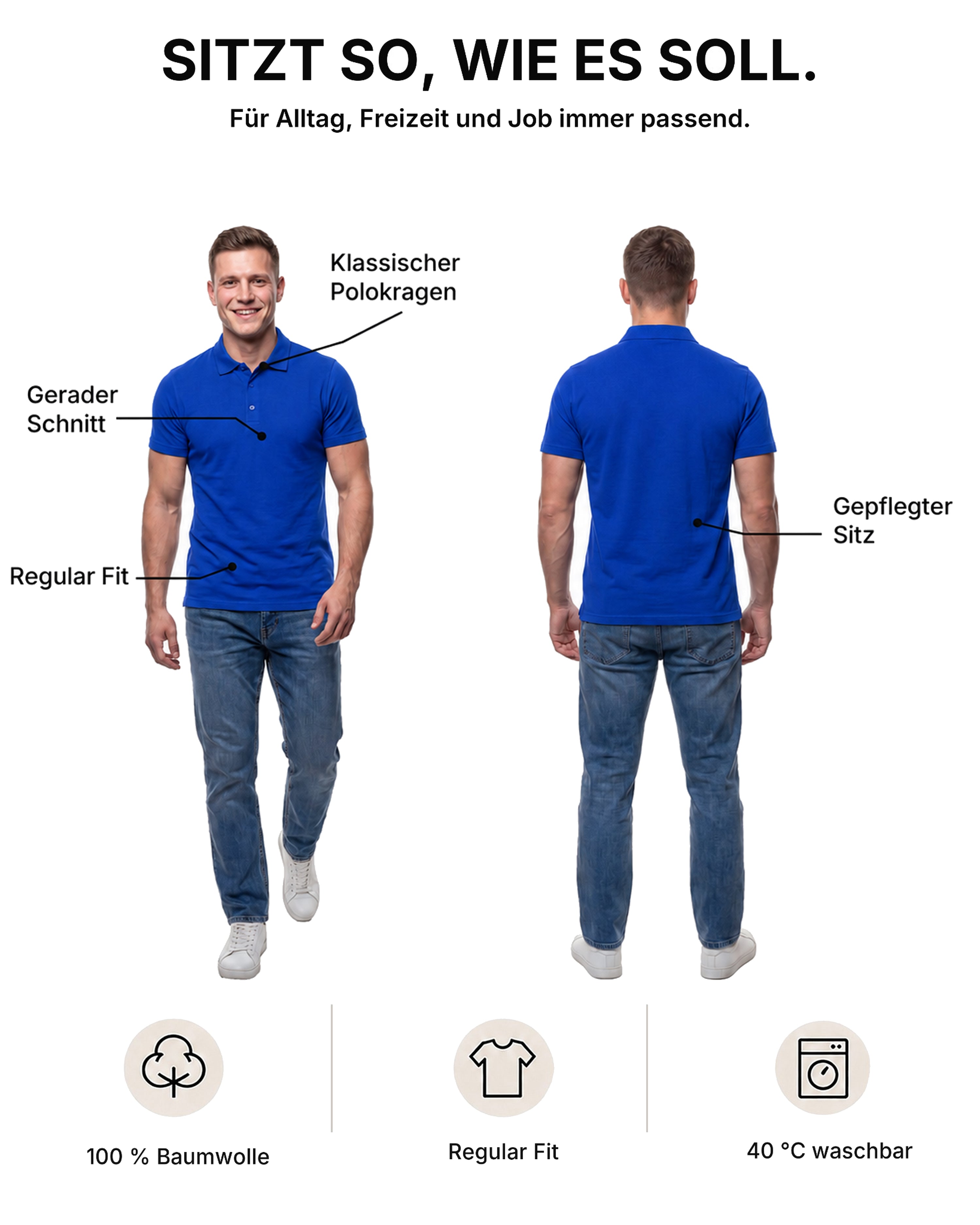 Herren Poloshirts im 5er Pack, 100% Baumwolle, Rome
