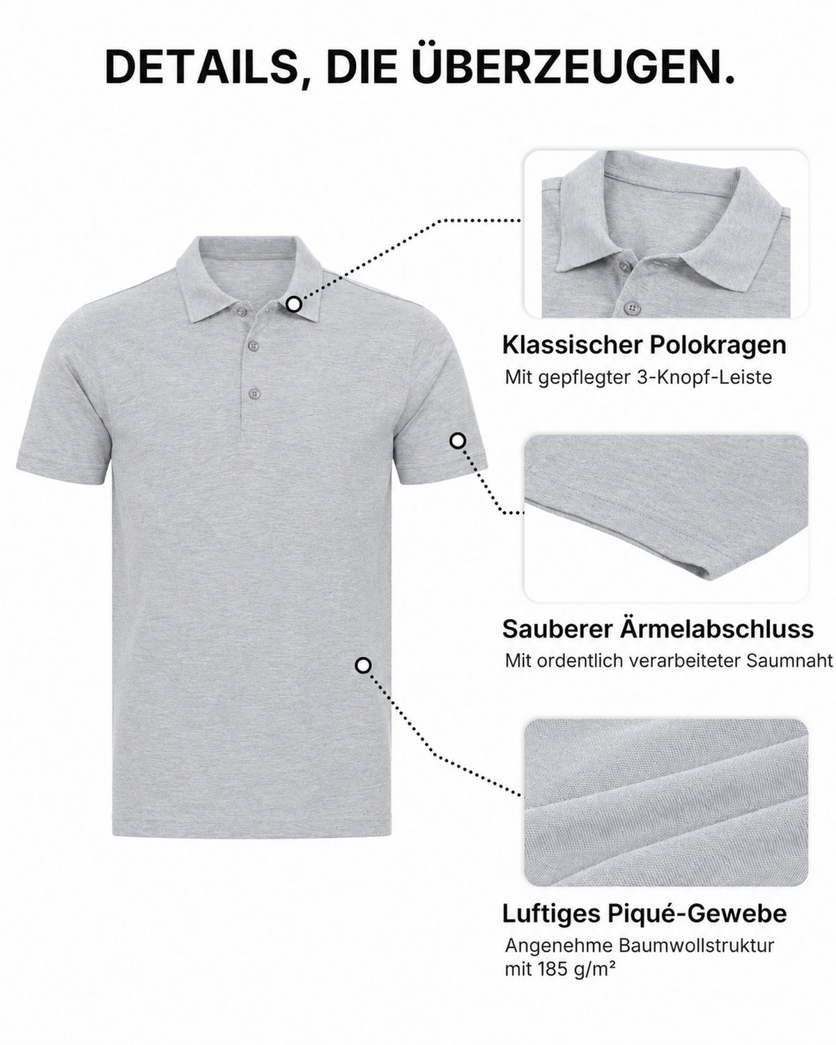 Herren Poloshirts im 3er Pack, 100% Baumwolle, Rome