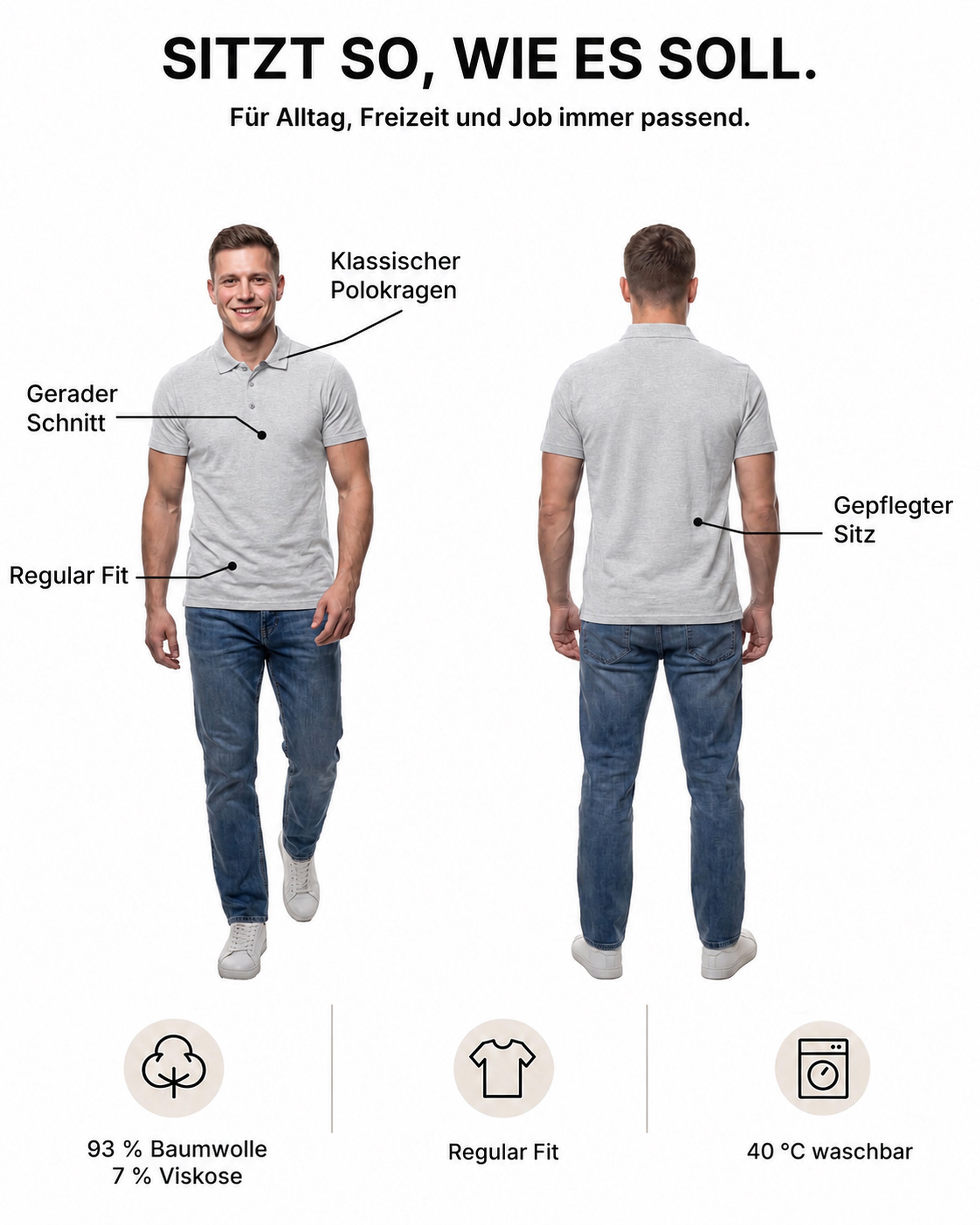 Herren Poloshirt aus 100% Baumwolle, Rome