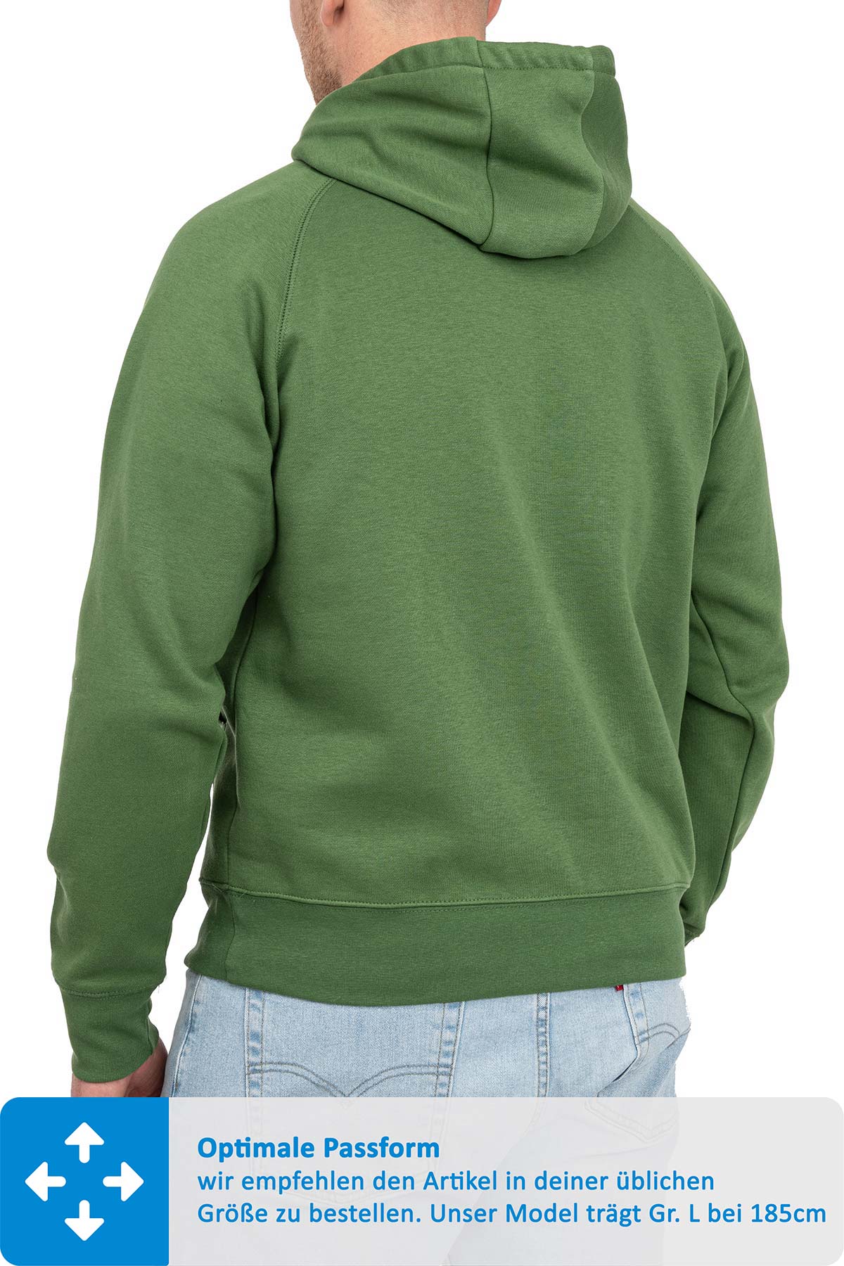 klassischer Kapuzenpullover mit gutem Schnitt in Grasgrün