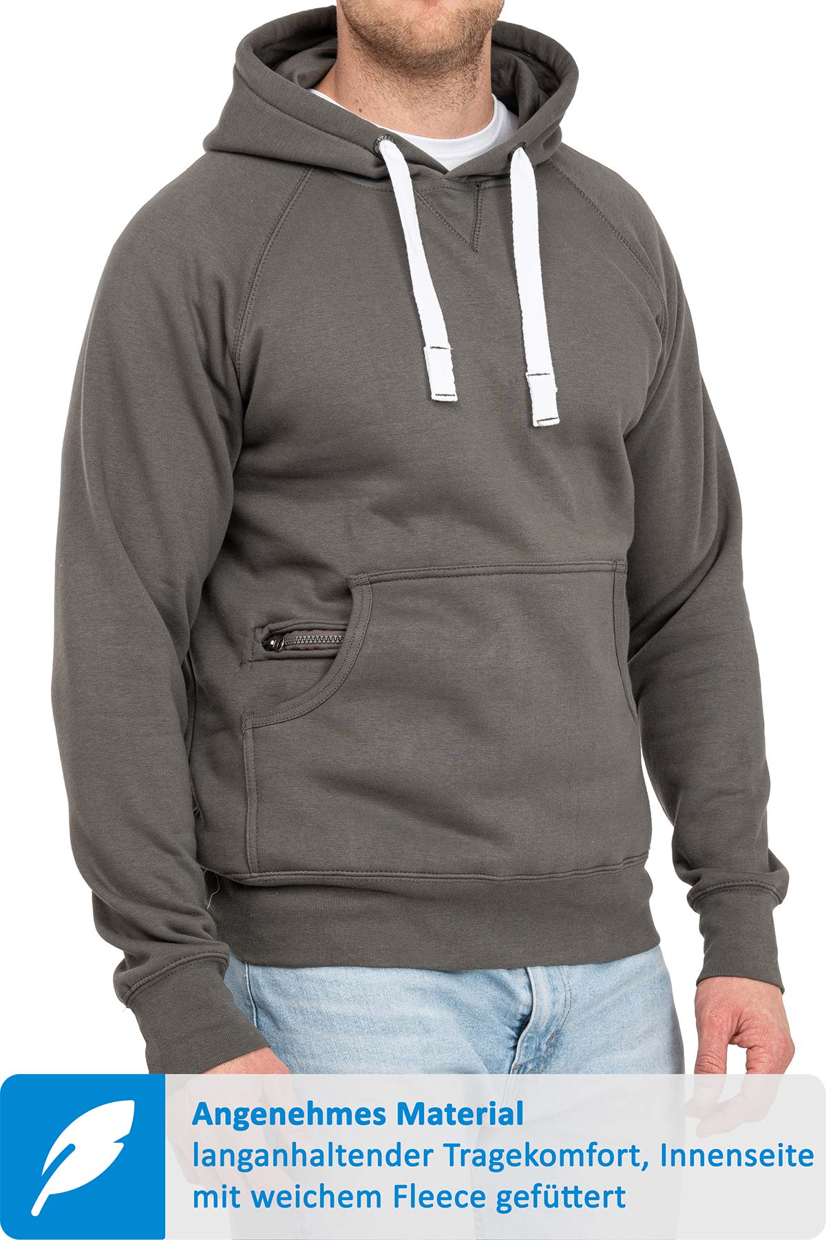 Hoodie für Männer mit Fronttasche in Anthrazit
