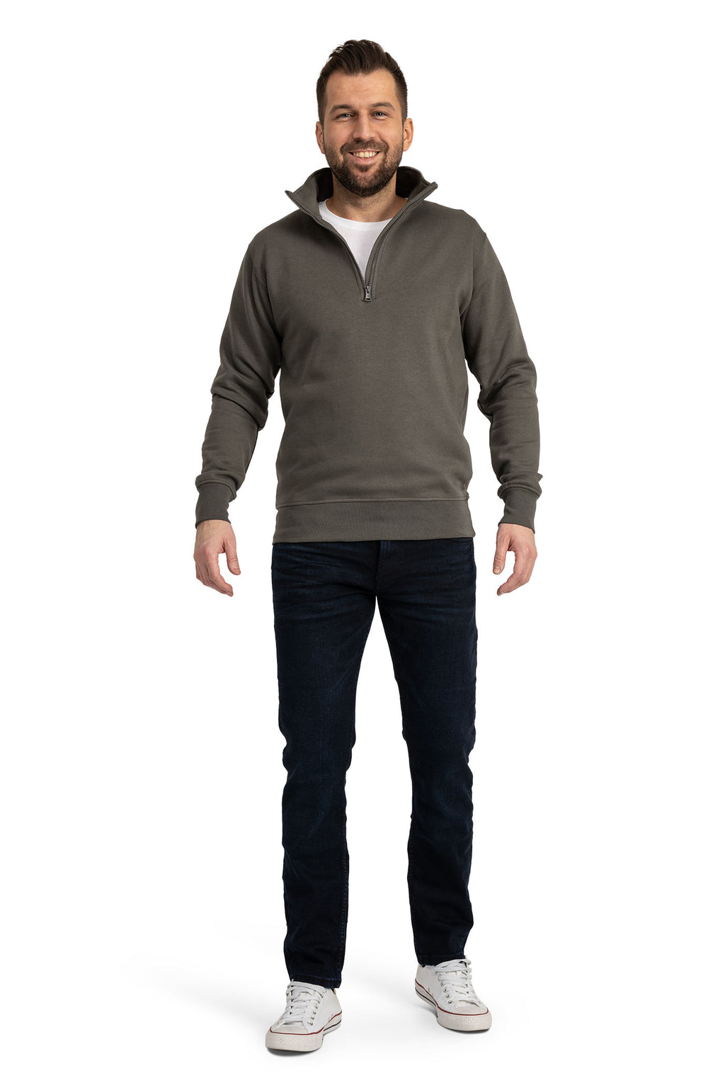 Herren Pullover mit viertel Reißverschluss und Stehkragen in Anthrazit