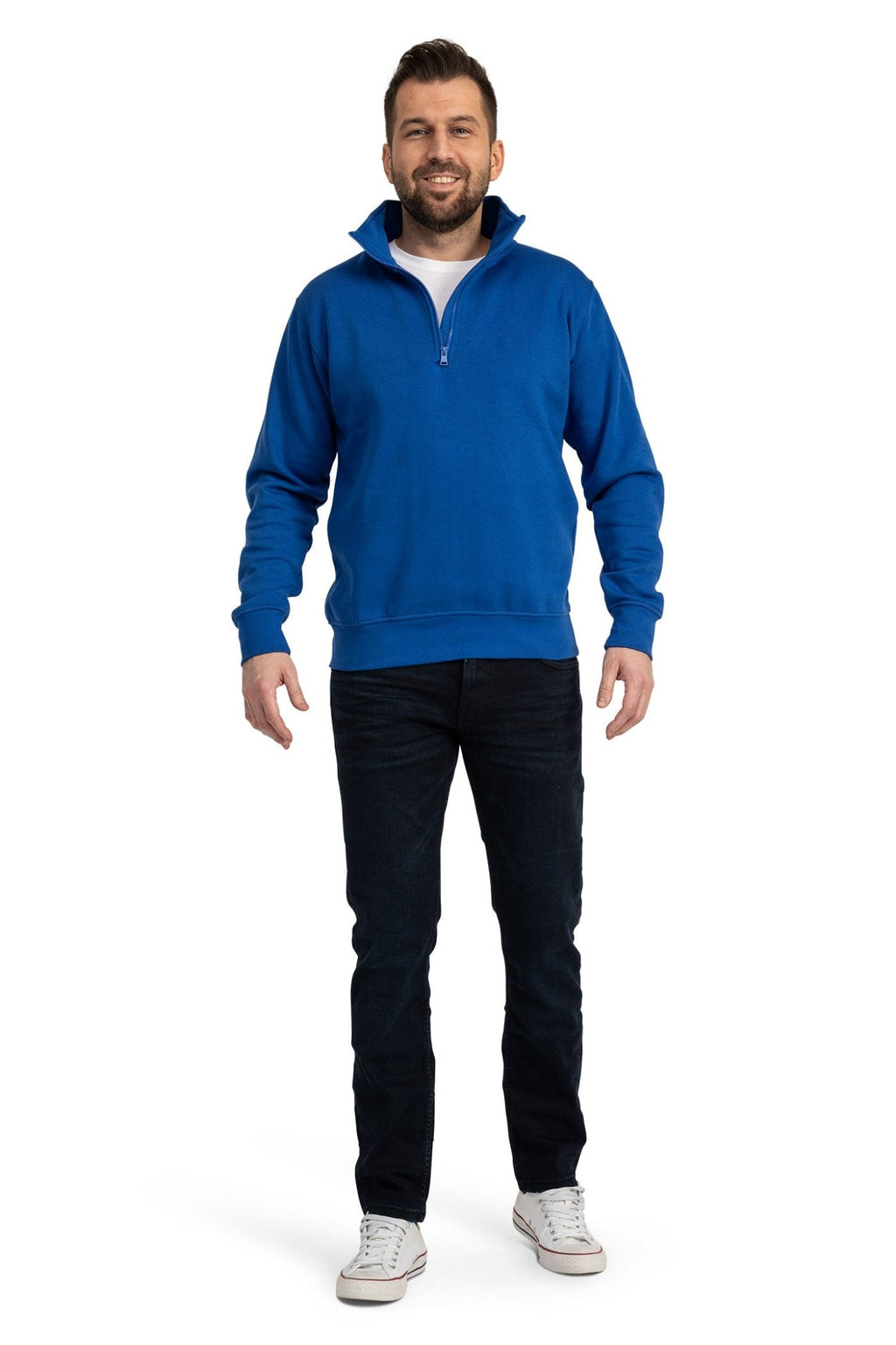 Herren Pullover mit viertel Reißverschluss und Stehkragen in Blau