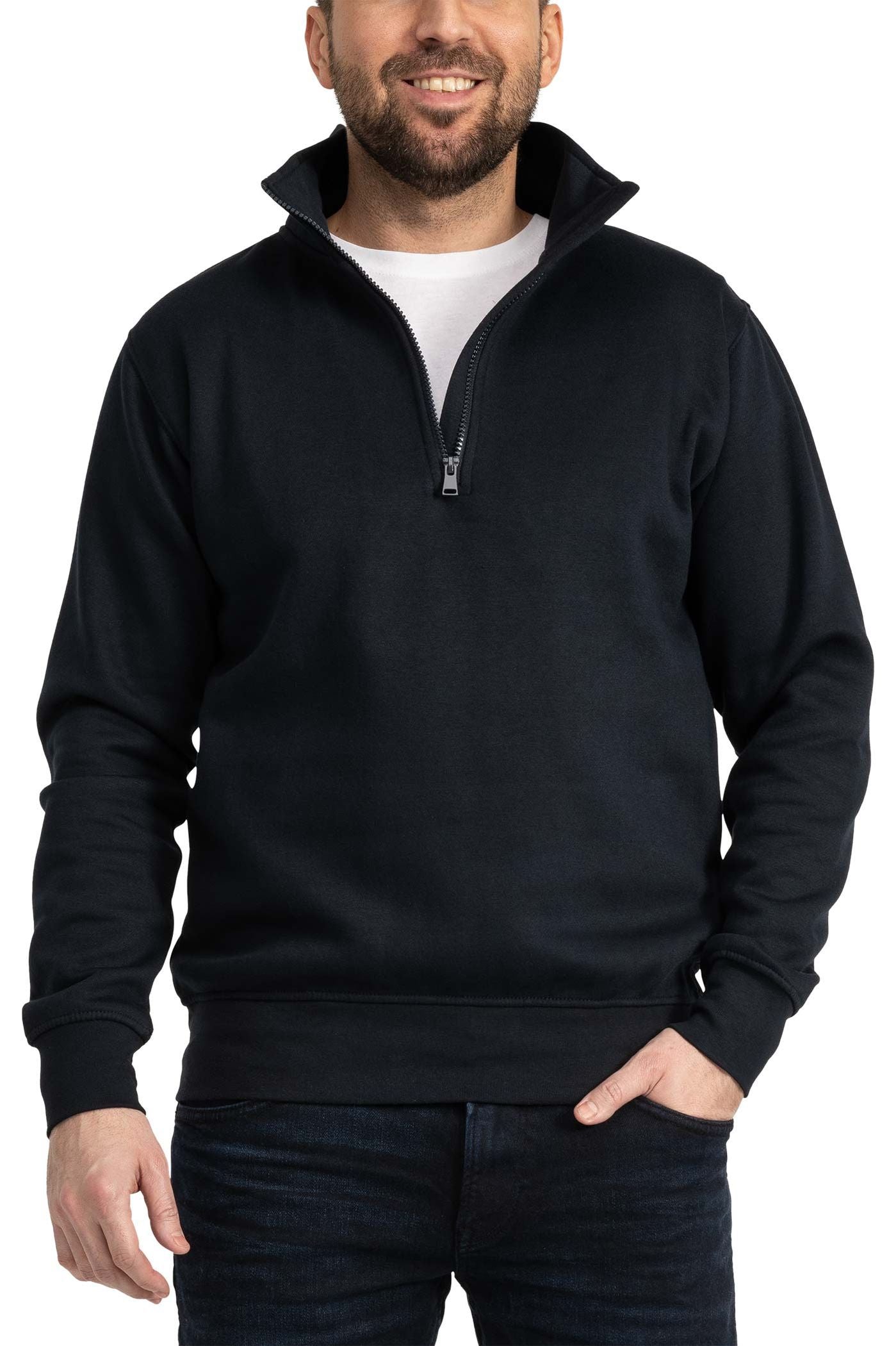 Herren Pullover mit kurzem Reißverschluss und Feinripp an Taille und Ärmeln in Dunkelblau