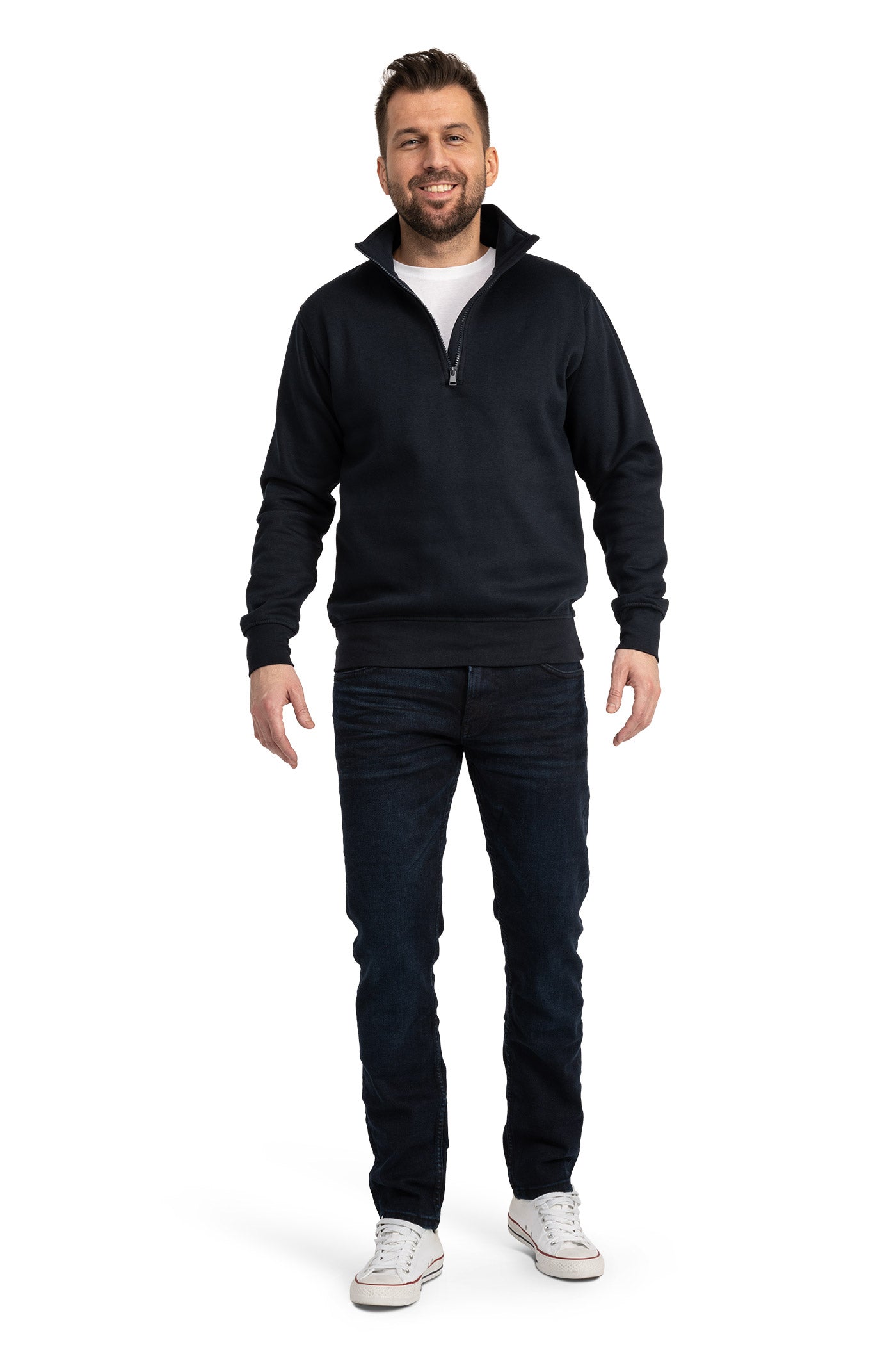 Herren Pullover mit viertel Reißverschluss und Stehkragen in Dunkelblau
