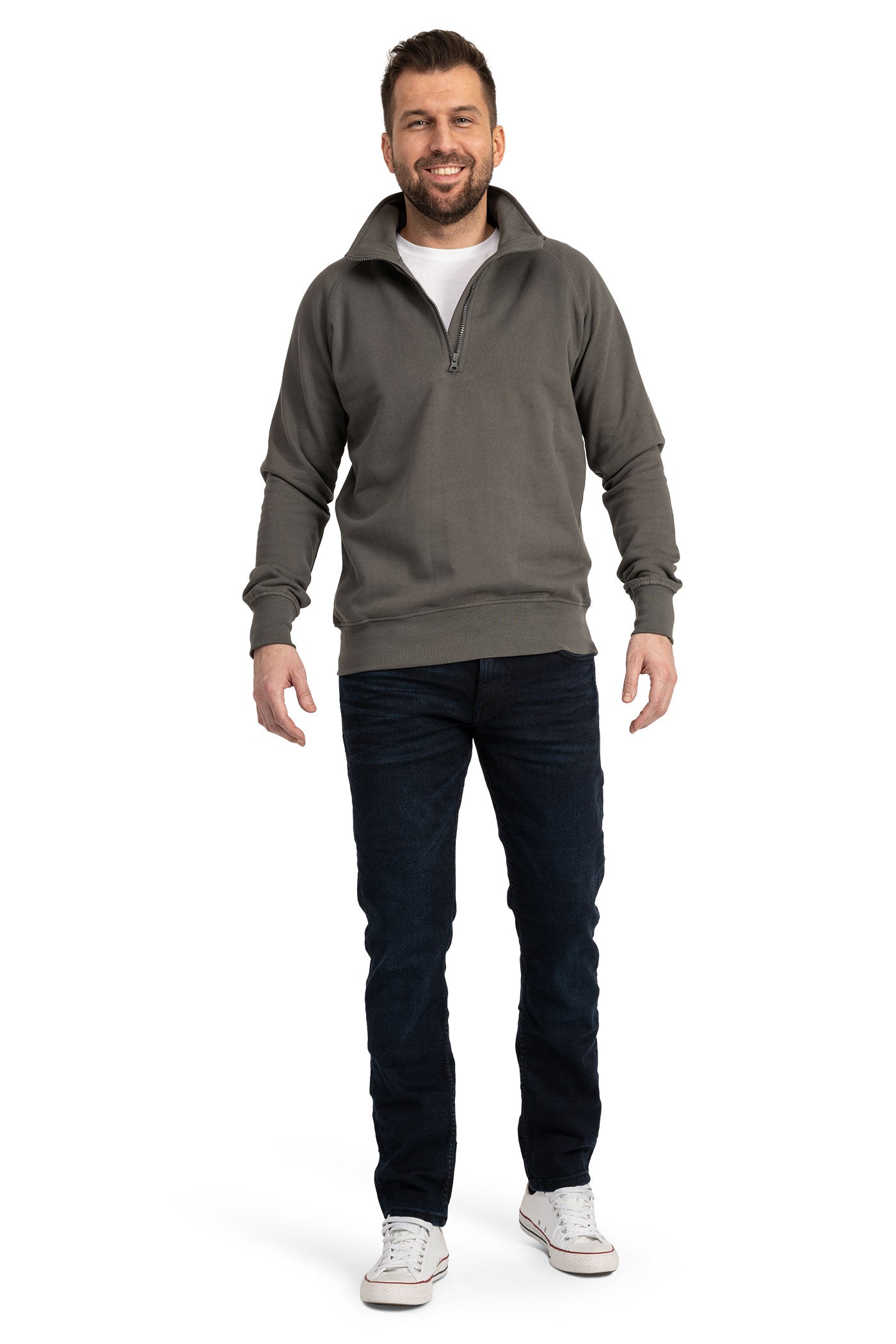 Herren Pullover mit halbem Reißverschluss in großen Größen in Anthrazit